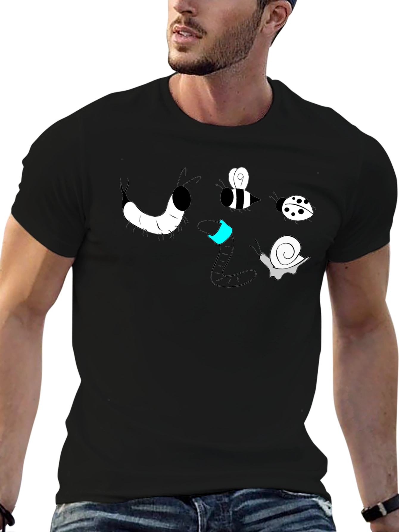 Cartoon Bug Graphic Black T-Shirt