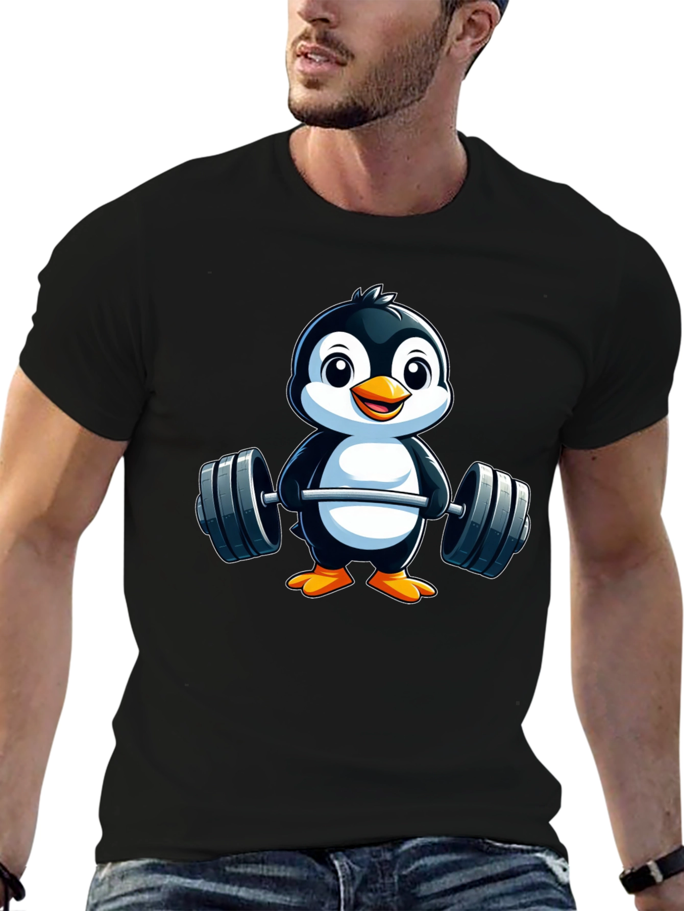 Penguin Lifting Weights Graphic Tee - Black