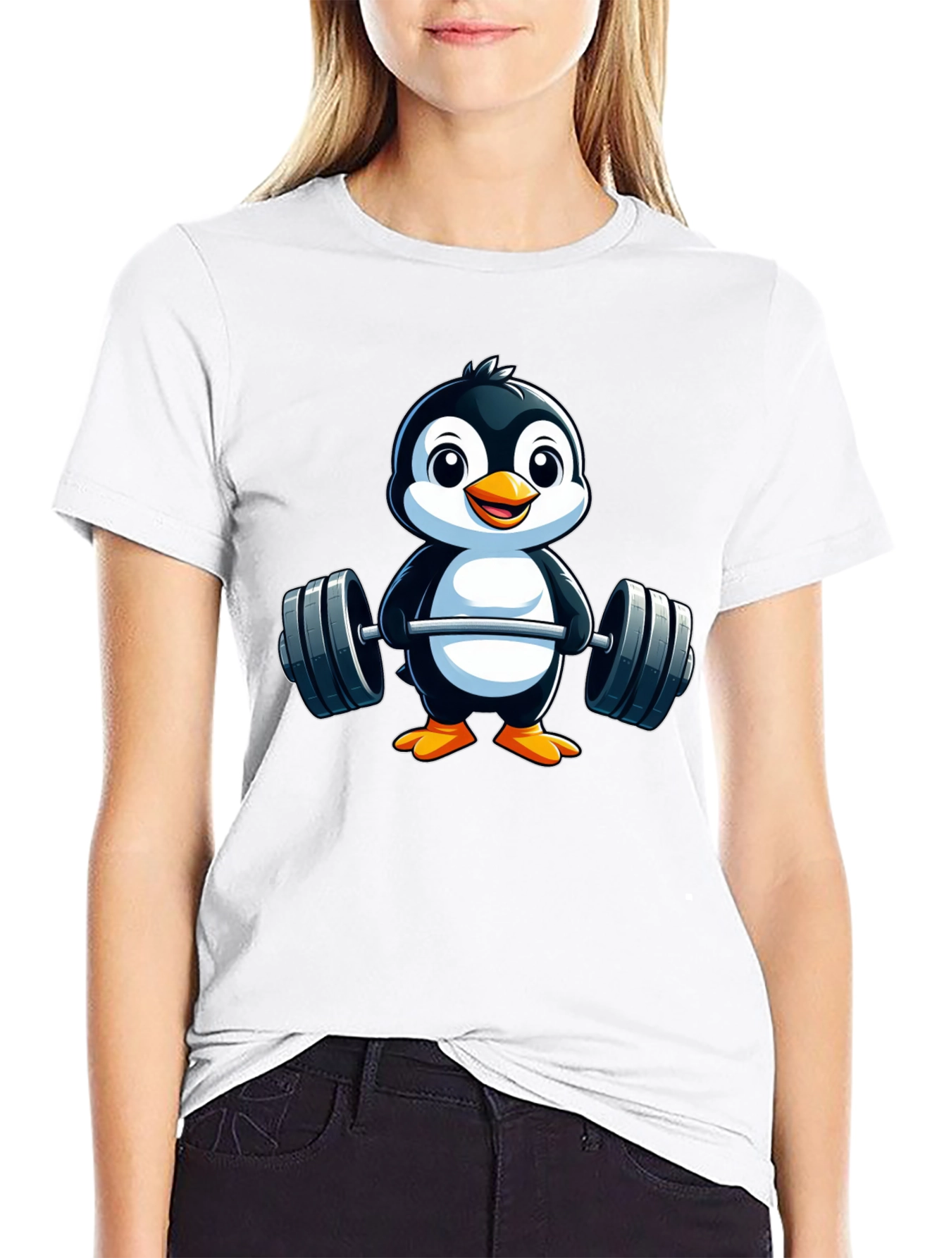 Penguin Lifting Weights Graphic Tee - Black