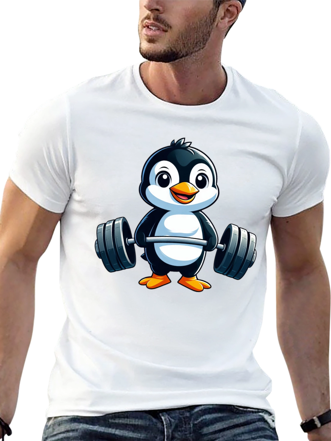 Penguin Lifting Weights Graphic Tee - Black