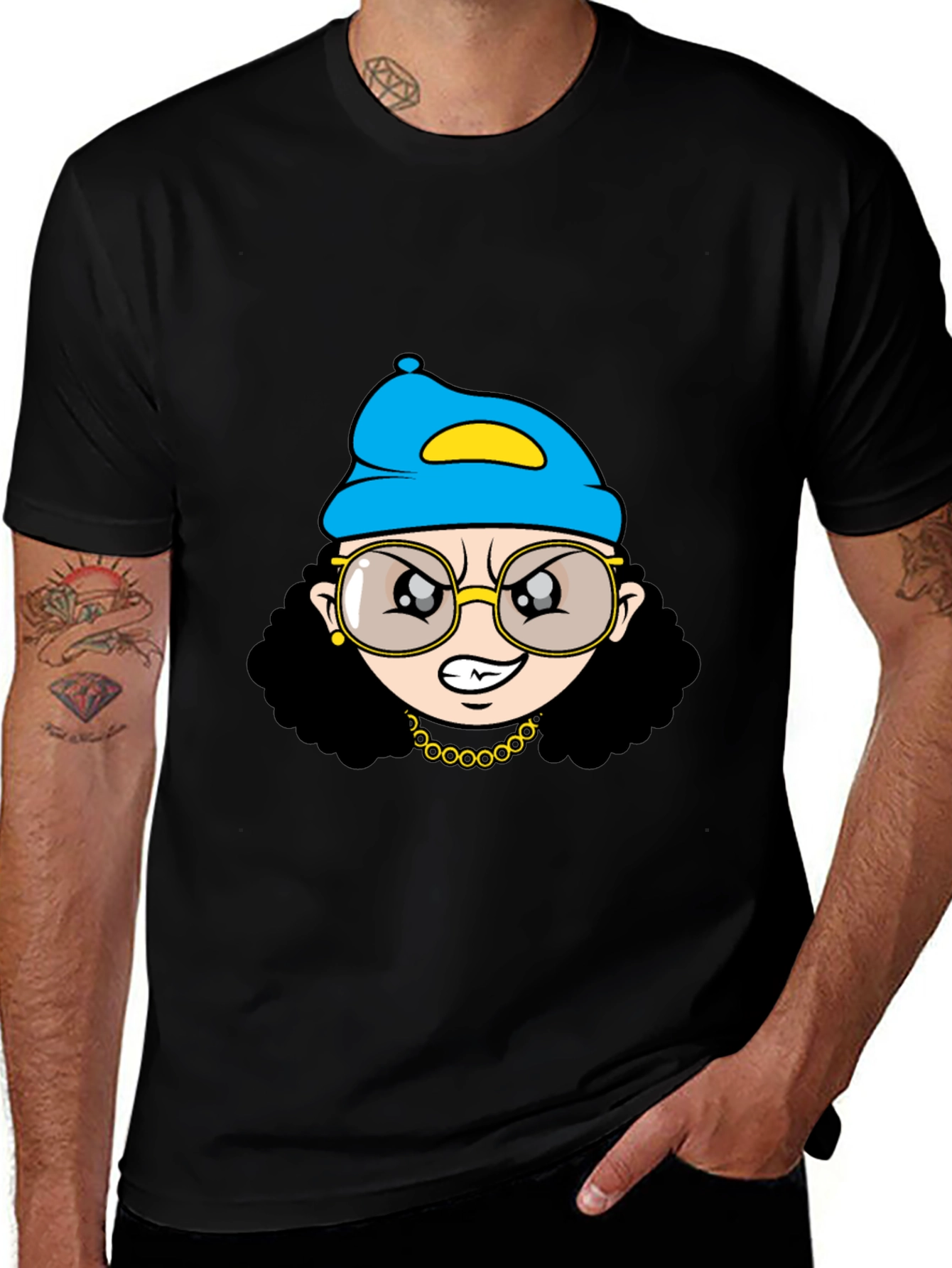 Cartoon Character Graphic Black Tee