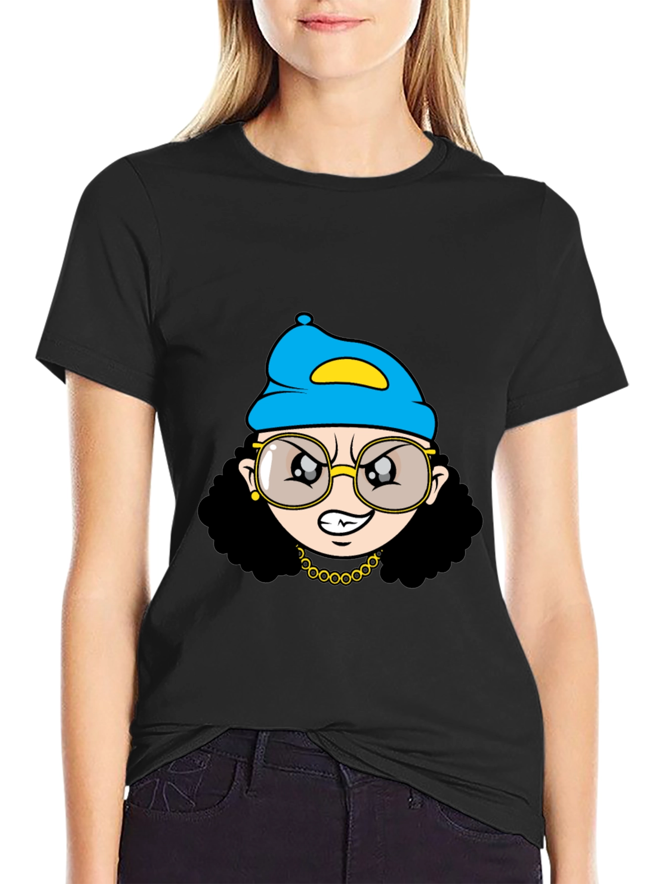 Cartoon Character Graphic Black Tee