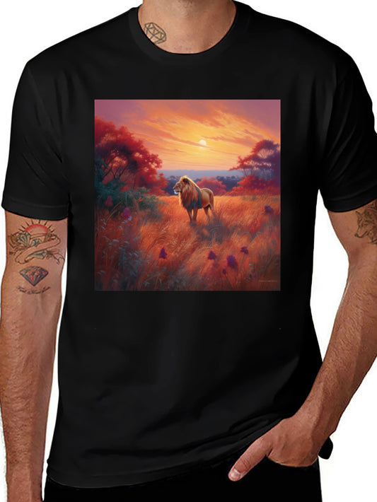 Lion Sunset Graphic Tee - Nature Inspired T-Shirt