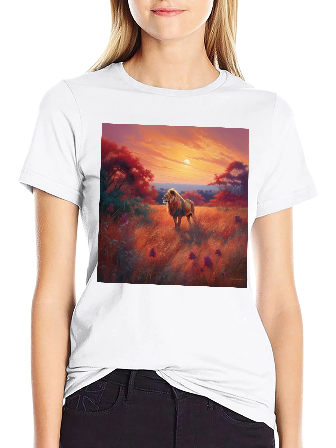 Lion Sunset Graphic Tee - Nature Inspired T-Shirt