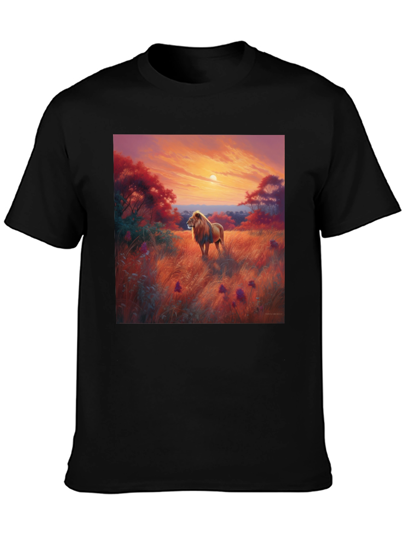 Lion Sunset Graphic Tee - Nature Inspired T-Shirt