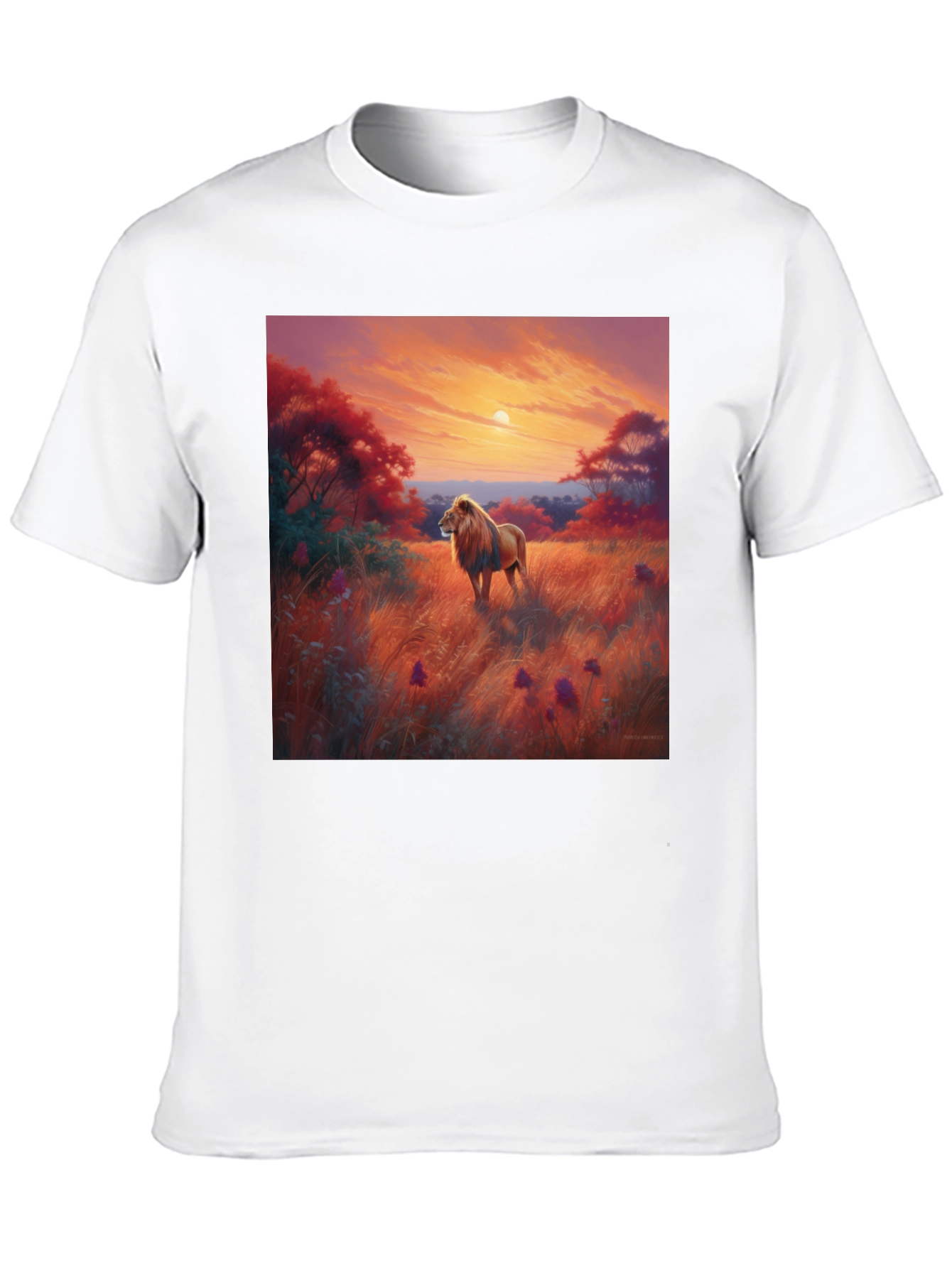 Lion Sunset Graphic Tee - Nature Inspired T-Shirt