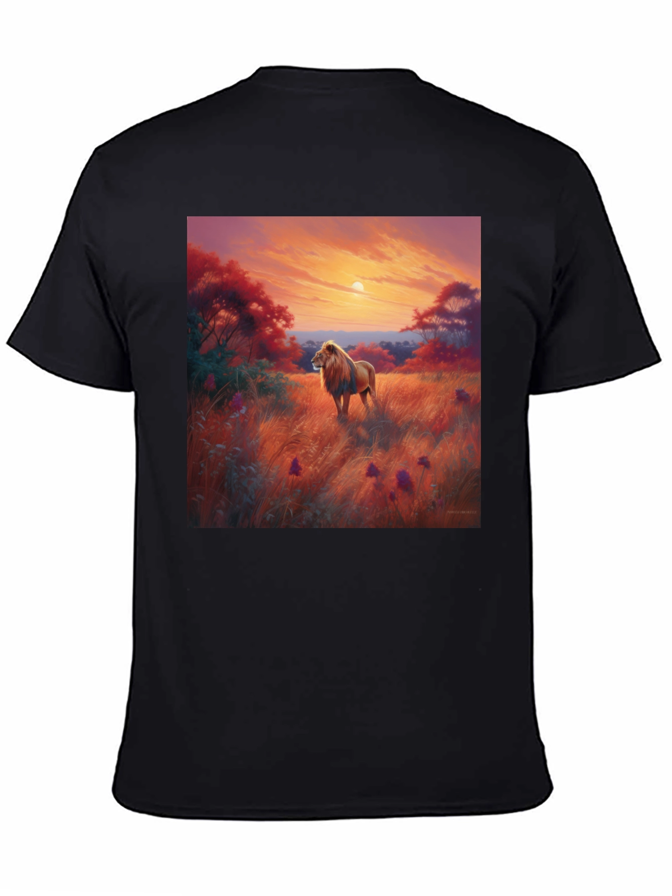 Lion Sunset Graphic Tee - Nature Inspired T-Shirt