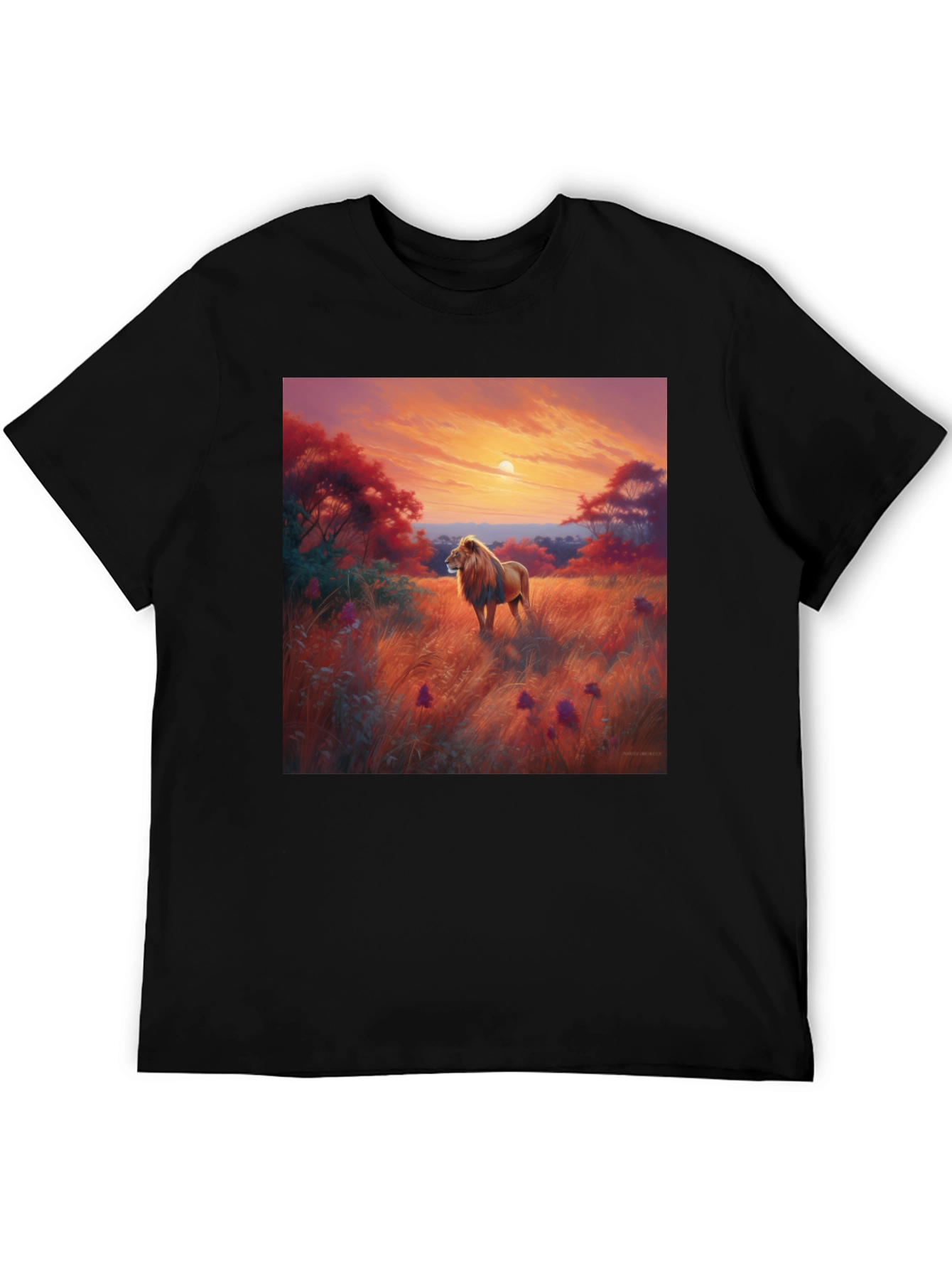 Lion Sunset Graphic Tee - Nature Inspired T-Shirt