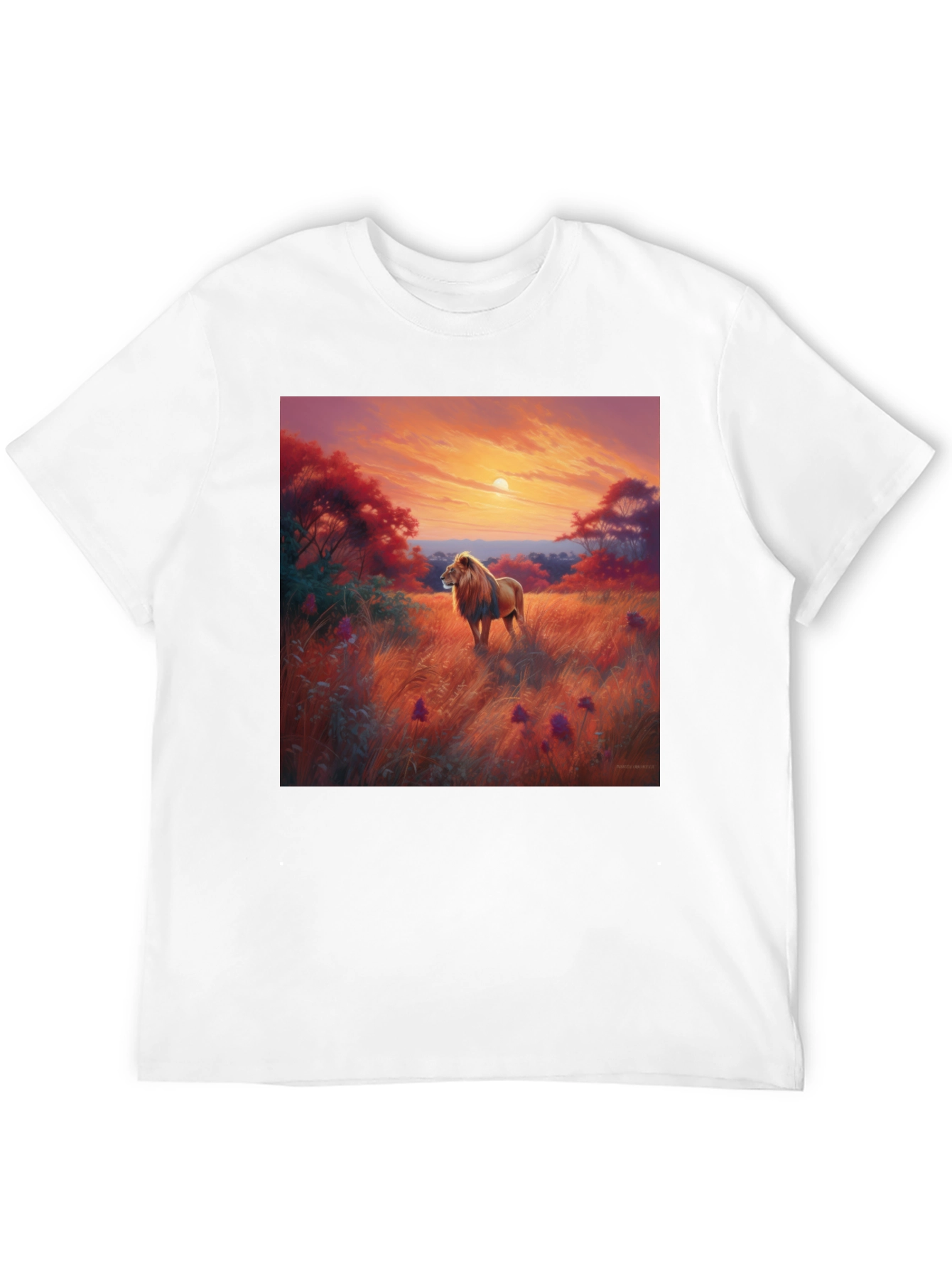 Lion Sunset Graphic Tee - Nature Inspired T-Shirt