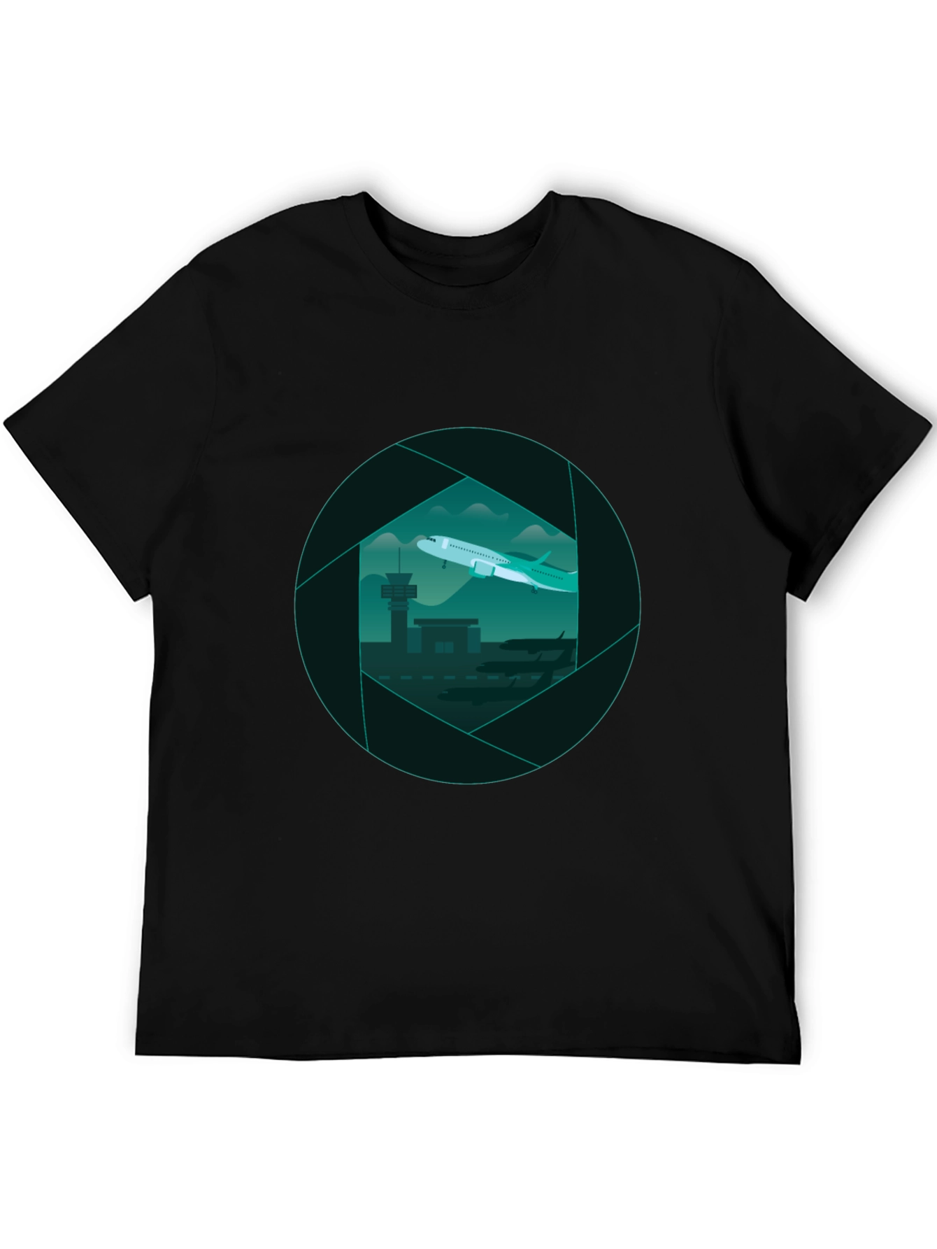 Airport View Graphic Tee - Black Cotton T-Shirt