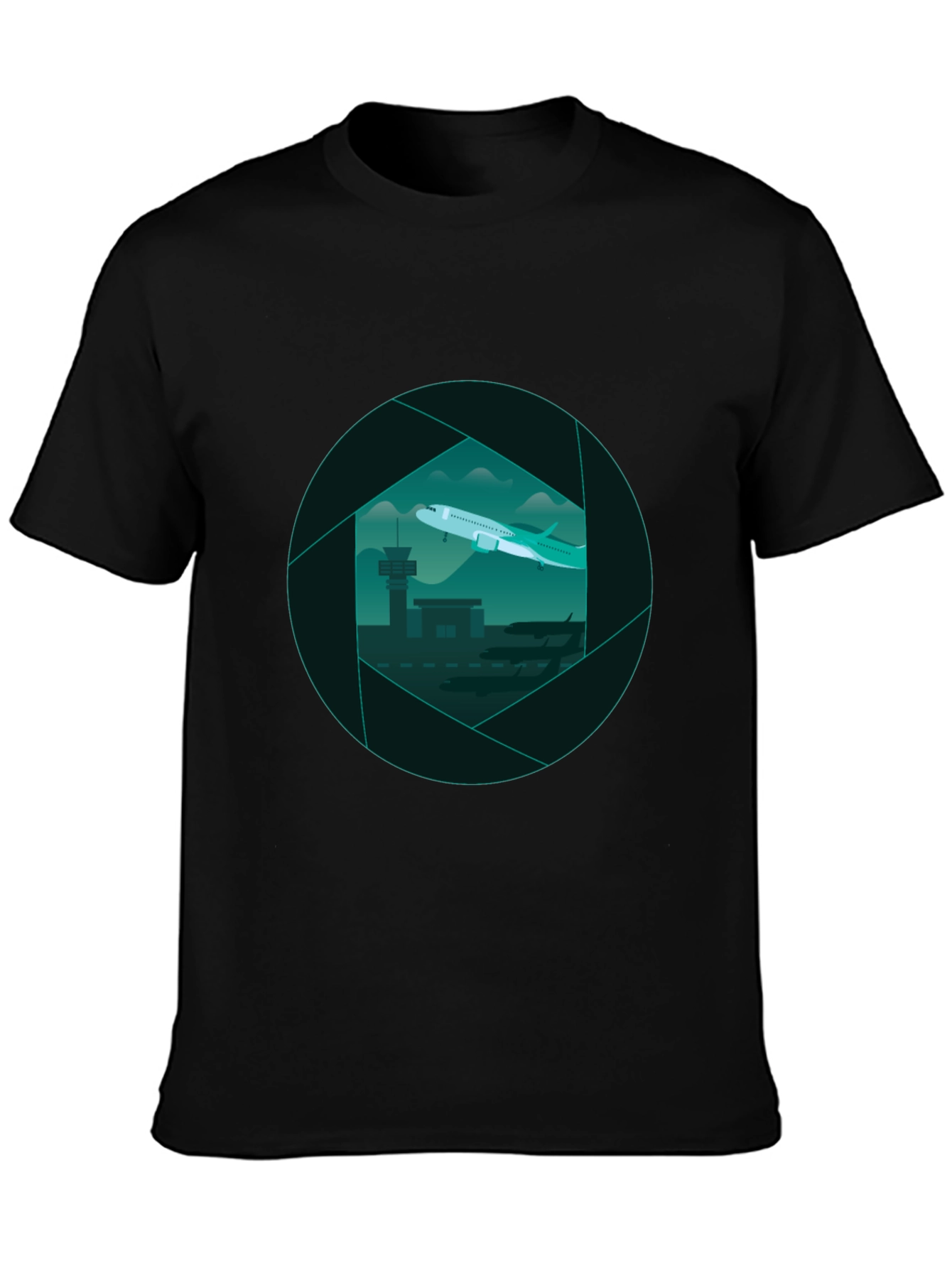 Airport View Graphic Tee - Black Cotton T-Shirt