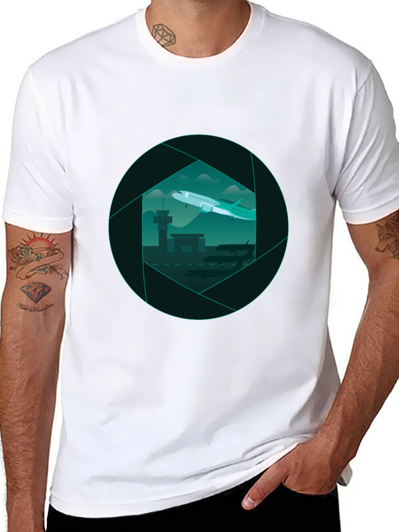 Airport View Graphic Tee - Black Cotton T-Shirt