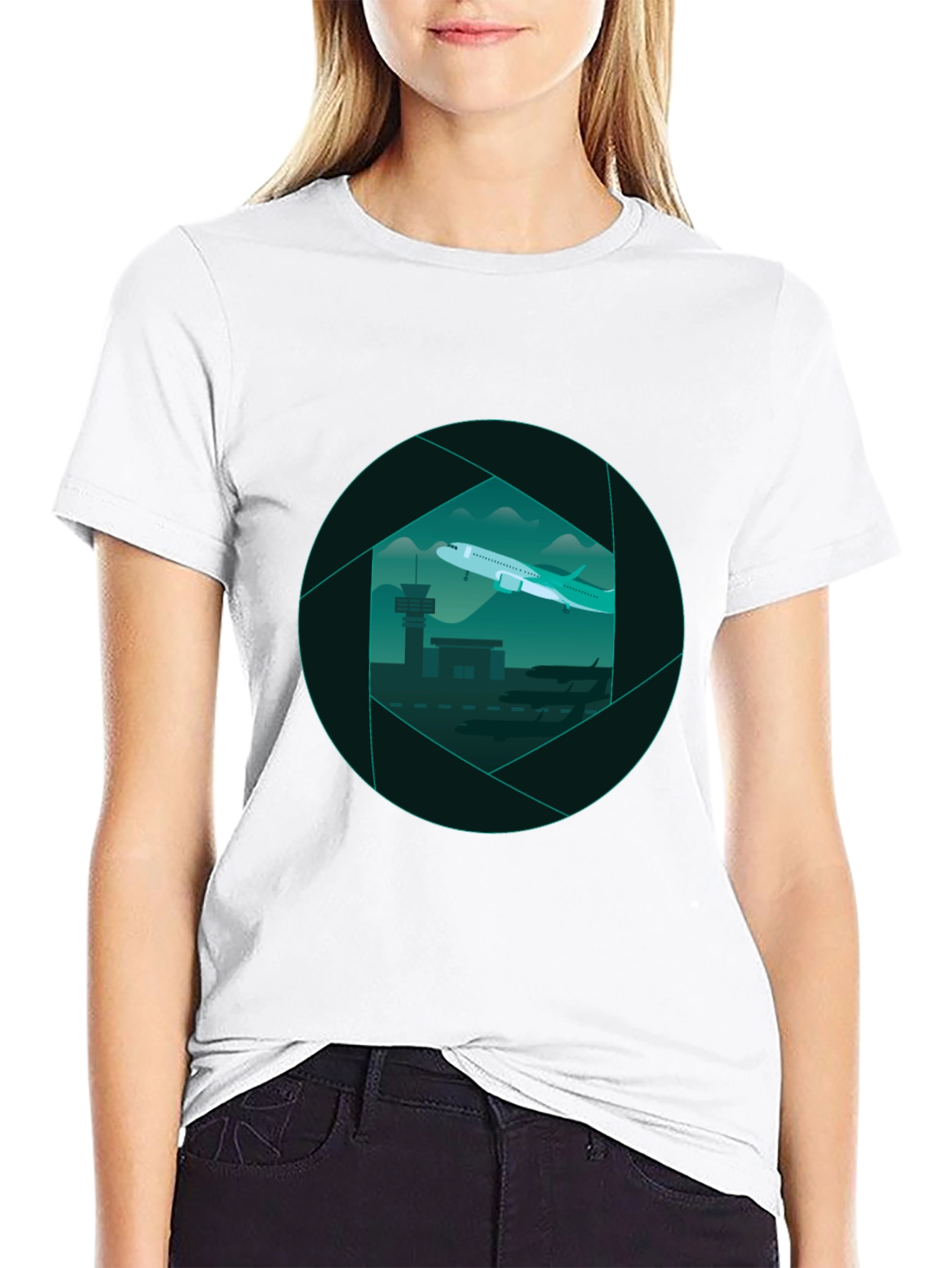 Airport View Graphic Tee - Black Cotton T-Shirt