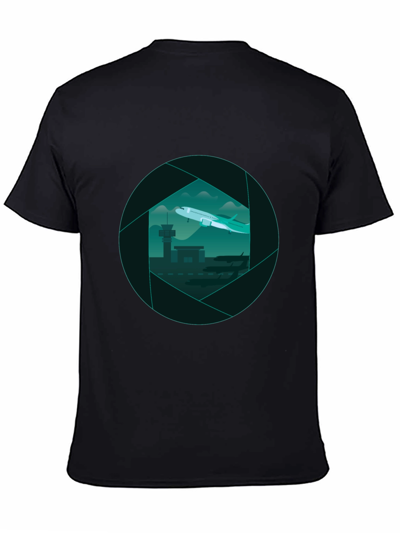 Airport View Graphic Tee - Black Cotton T-Shirt