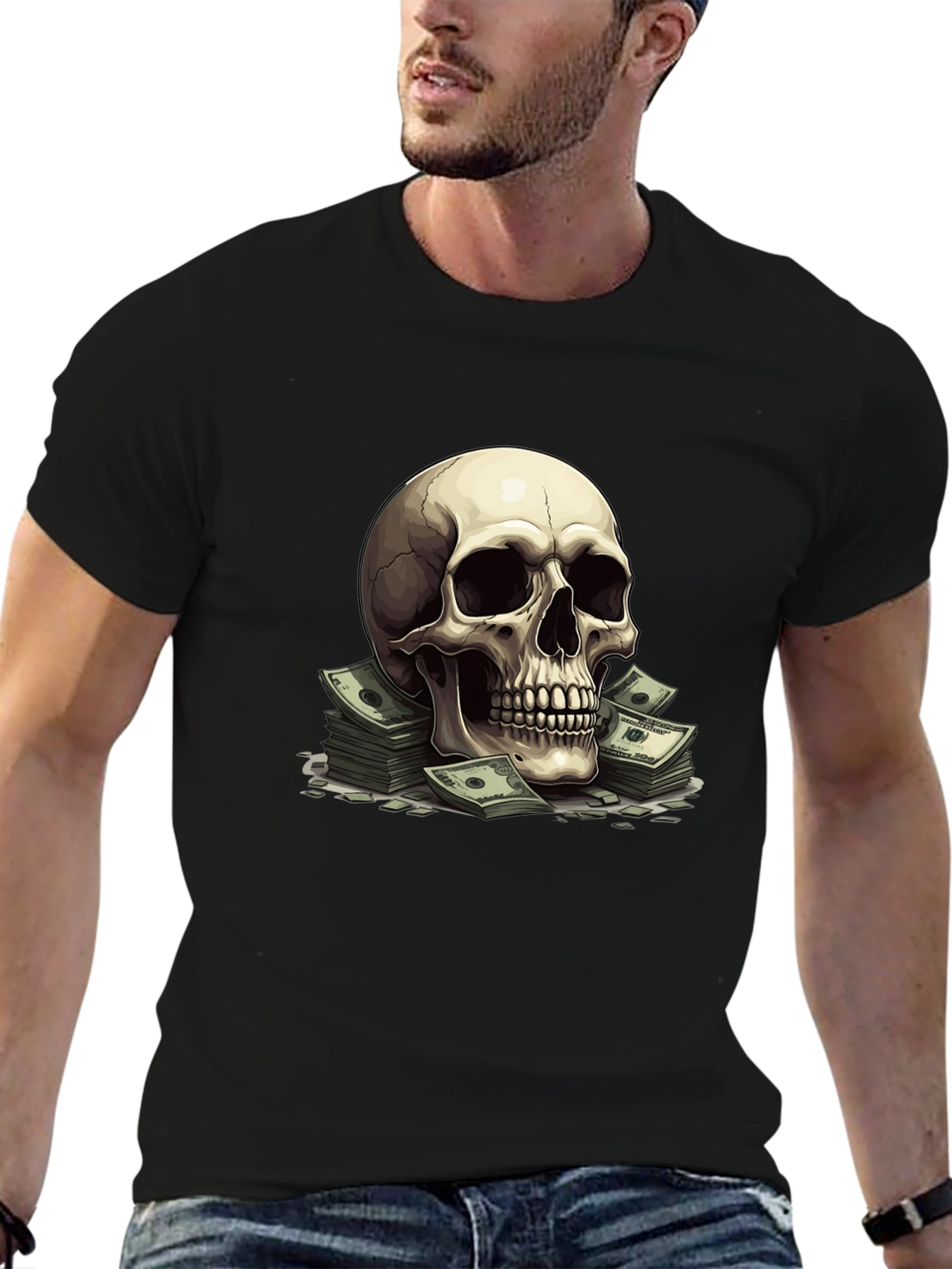 Skull Money T-Shirt - Black Graphic Tee