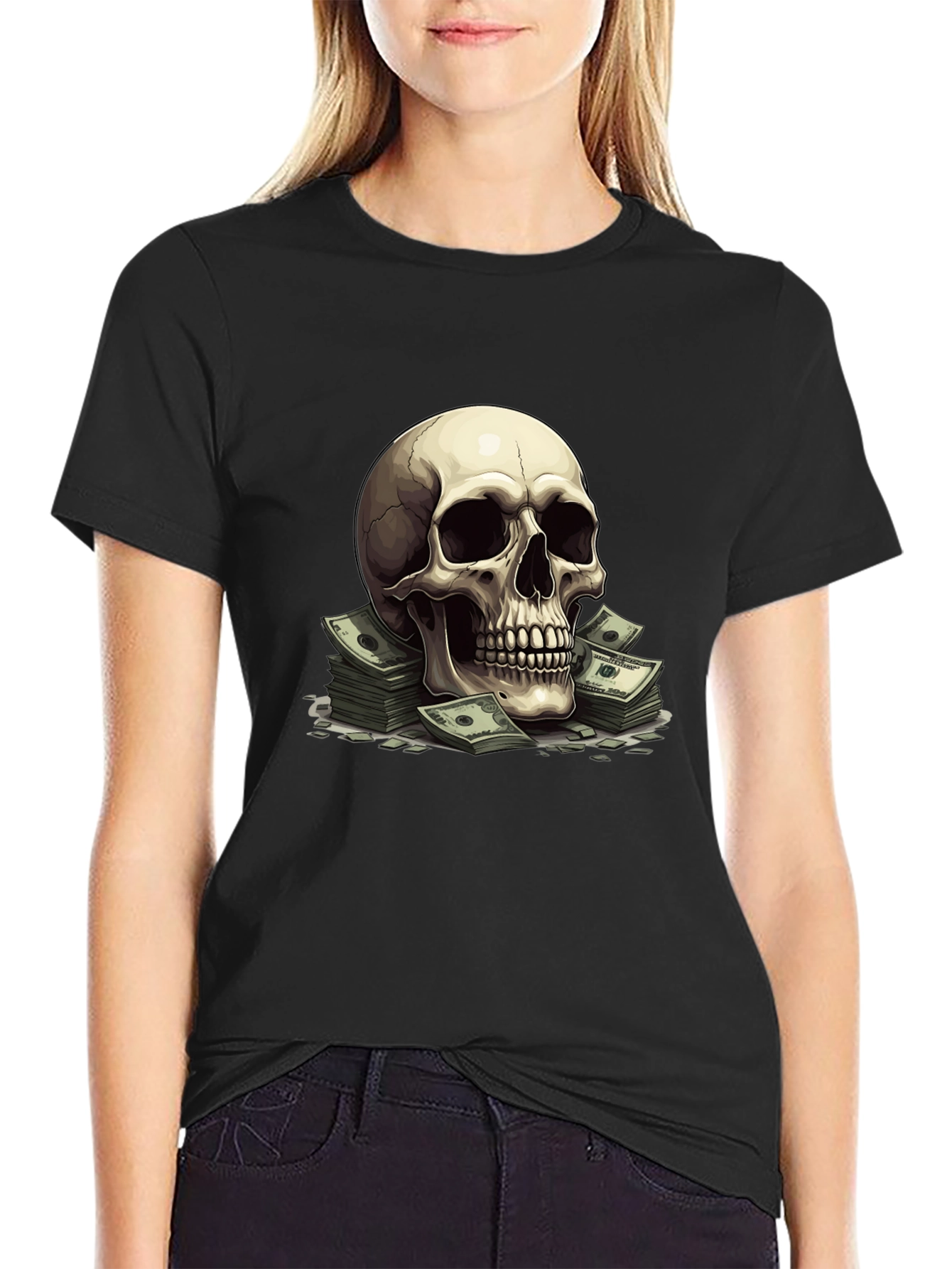 Skull Money T-Shirt - Black Graphic Tee