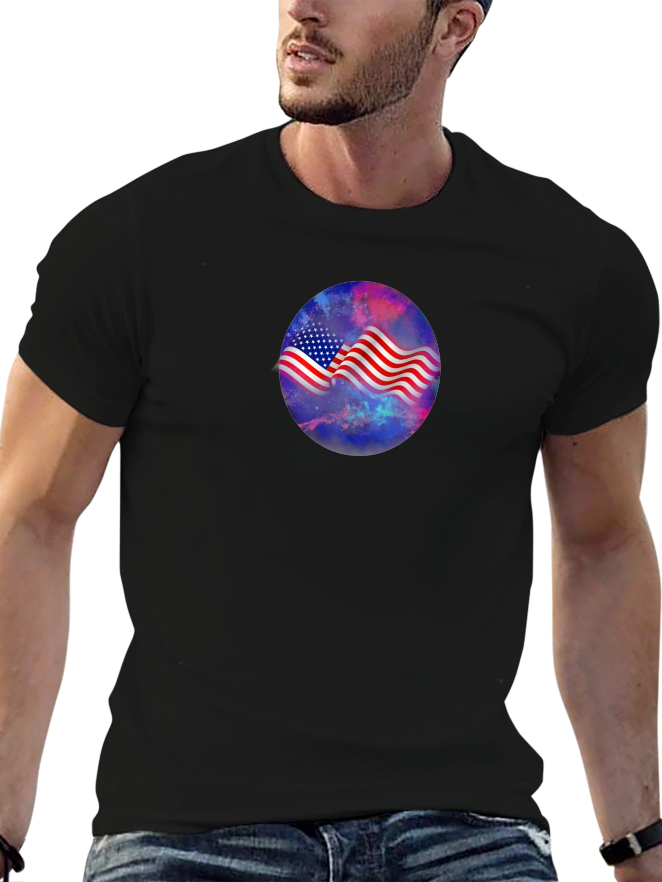 American Flag Galaxy Graphic Tee - Patriotic Style