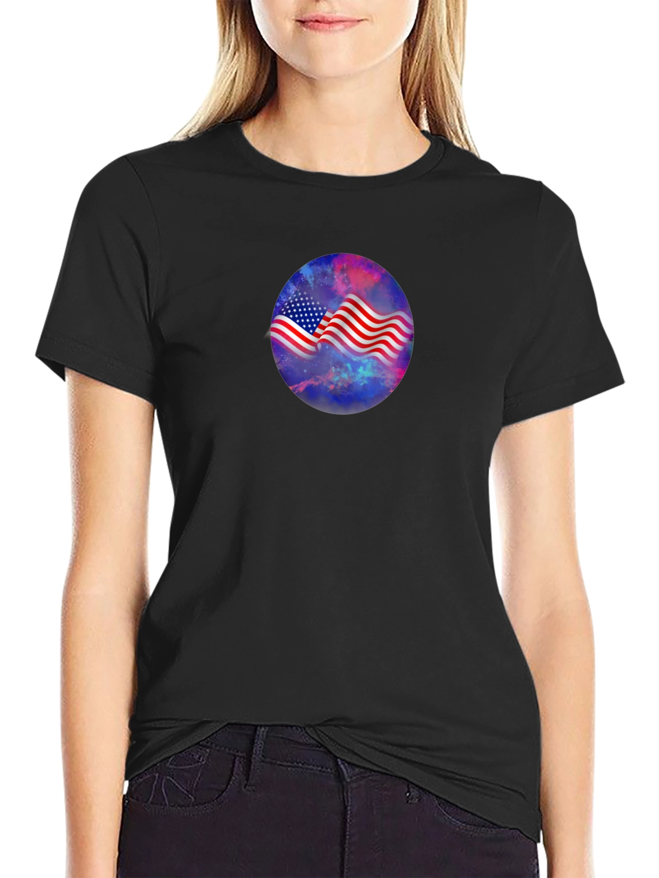 American Flag Galaxy Graphic Tee - Patriotic Style