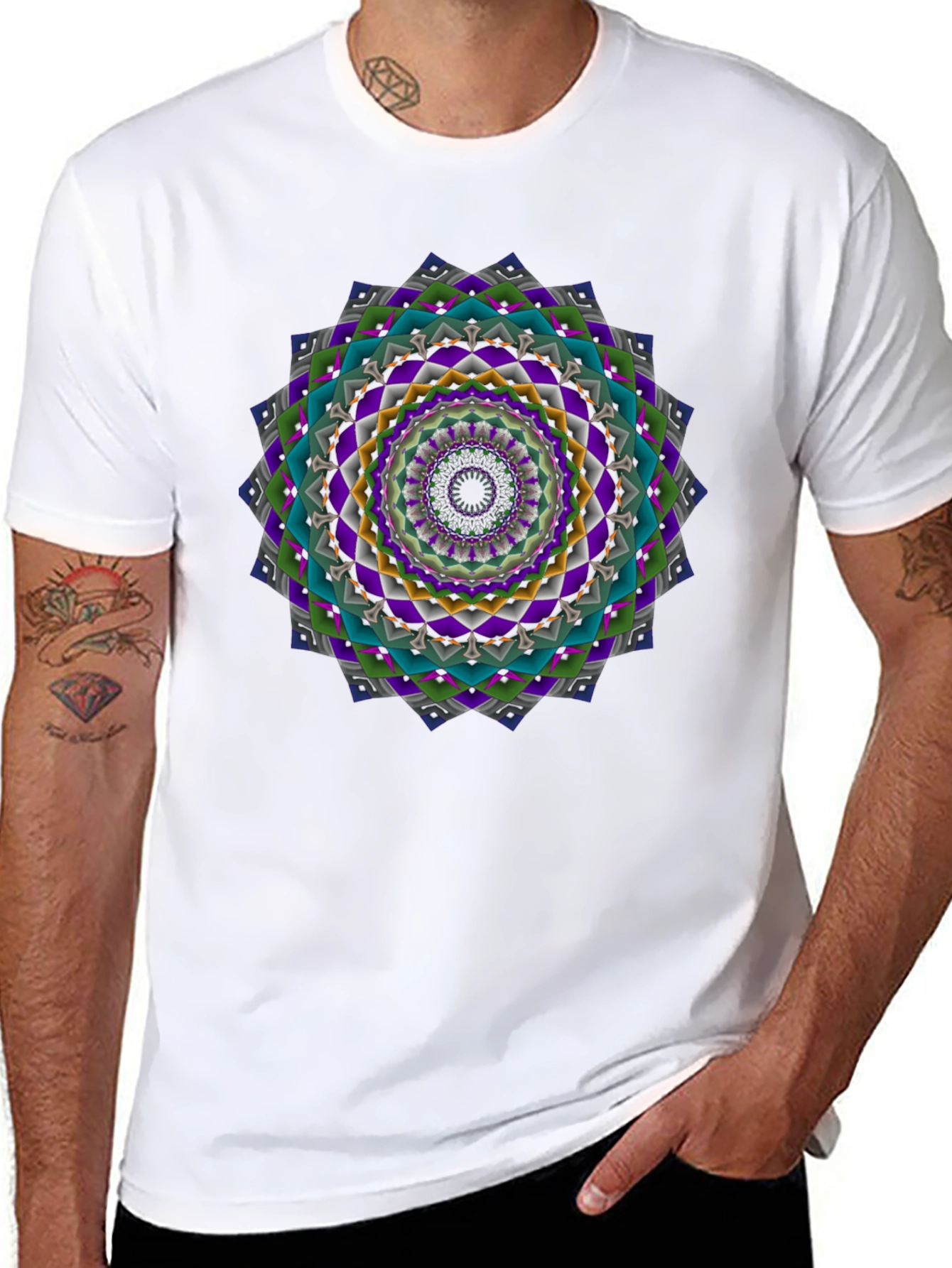 Geometric Mandala Graphic Tee - Mens Black T-Shirt