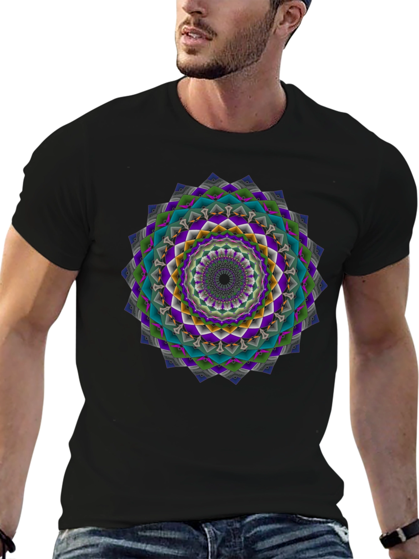Geometric Mandala Graphic Tee - Mens Black T-Shirt