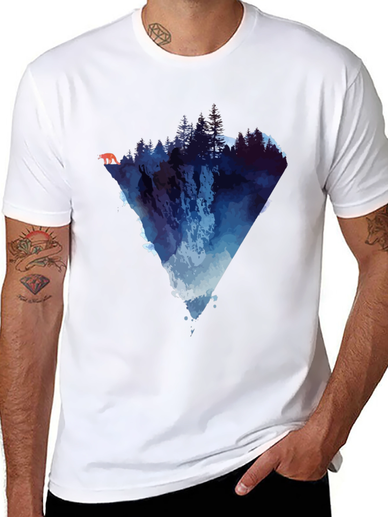 Nature-Inspired Graphic Tee - Mountain Waterfall Design