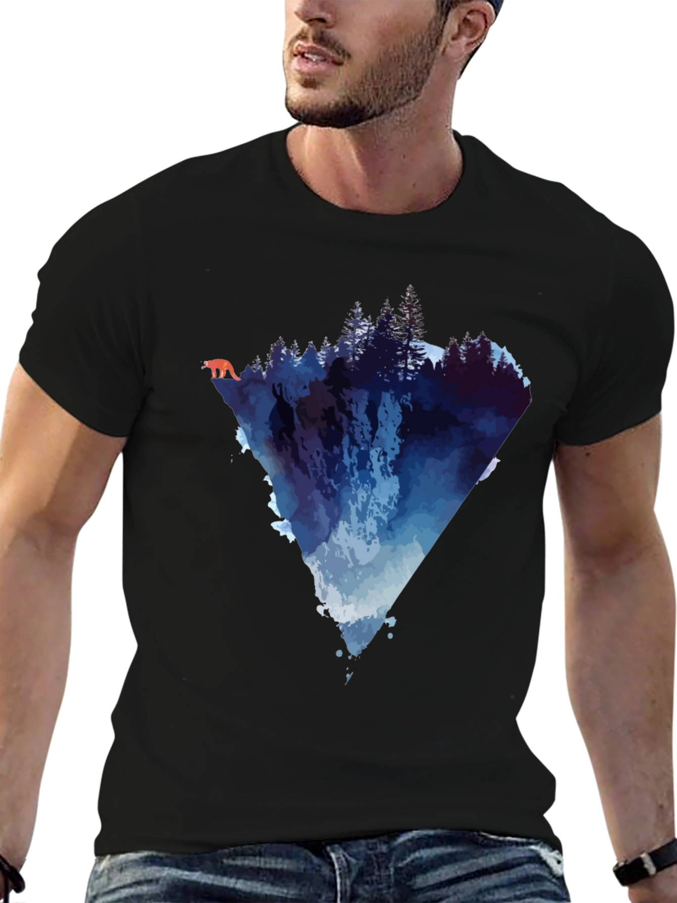 Nature-Inspired Graphic Tee - Mountain Waterfall Design