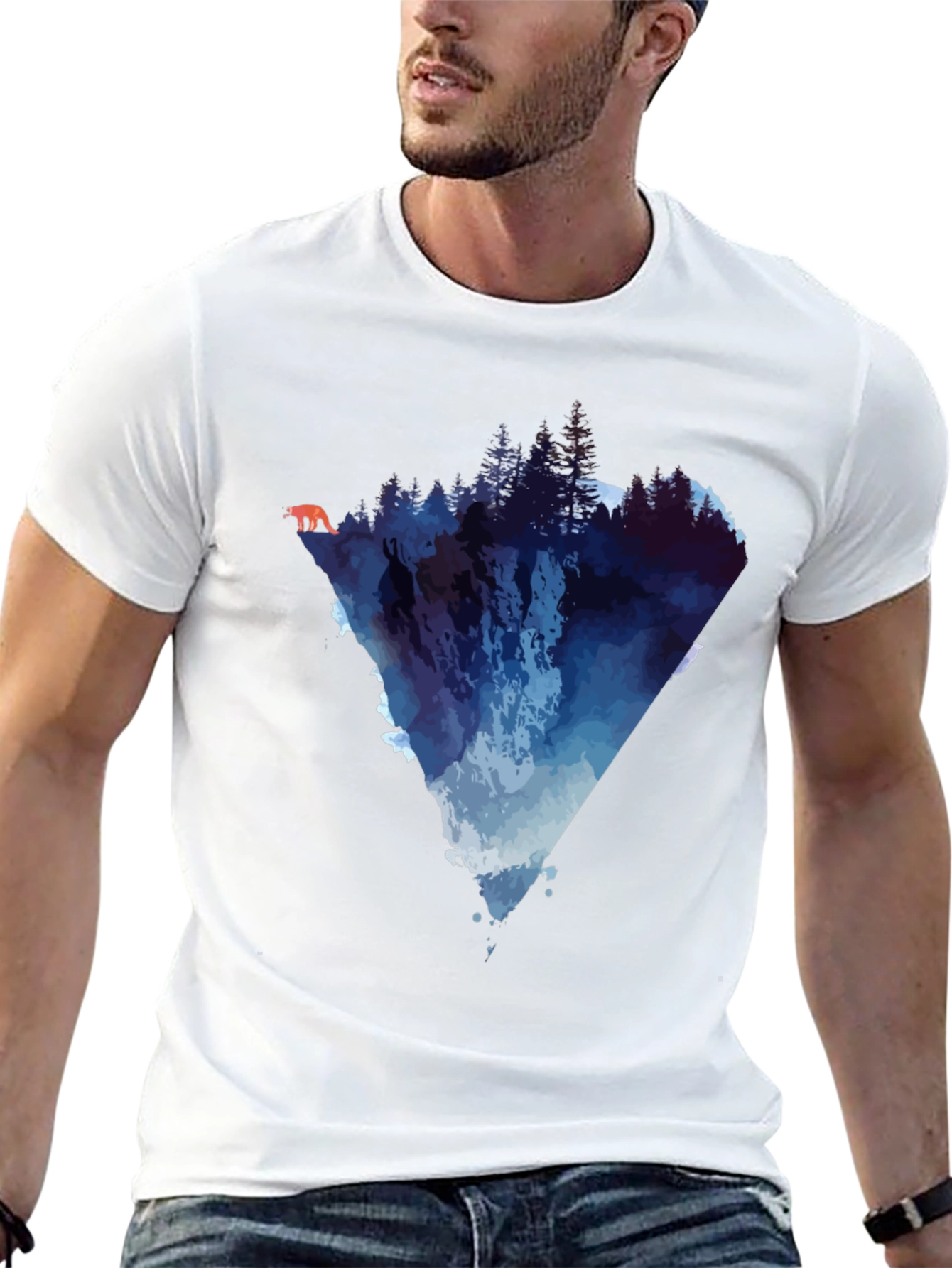 Nature-Inspired Graphic Tee - Mountain Waterfall Design
