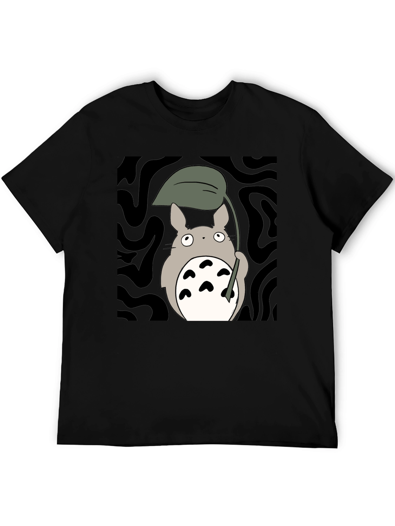 Totoro Leaf Umbrella Black T-Shirt
