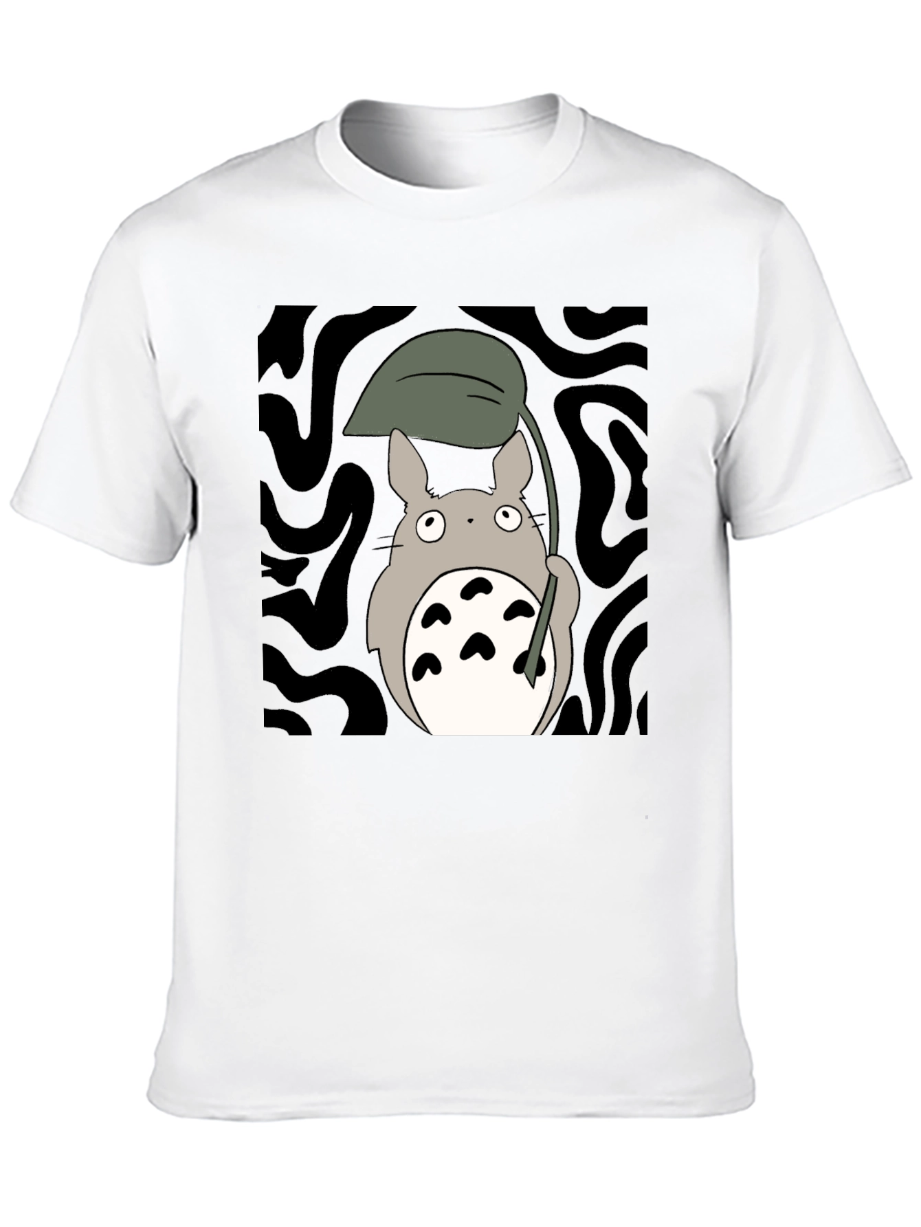 Totoro Leaf Umbrella Black T-Shirt