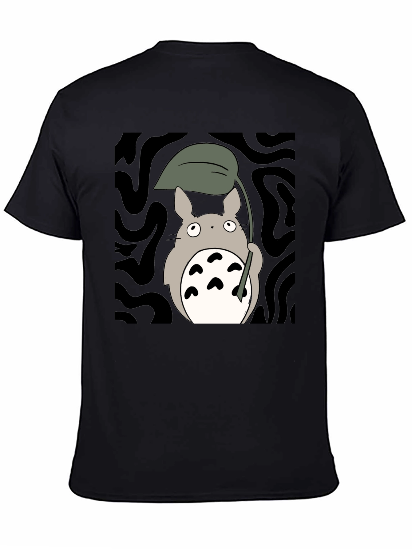 Totoro Leaf Umbrella Black T-Shirt
