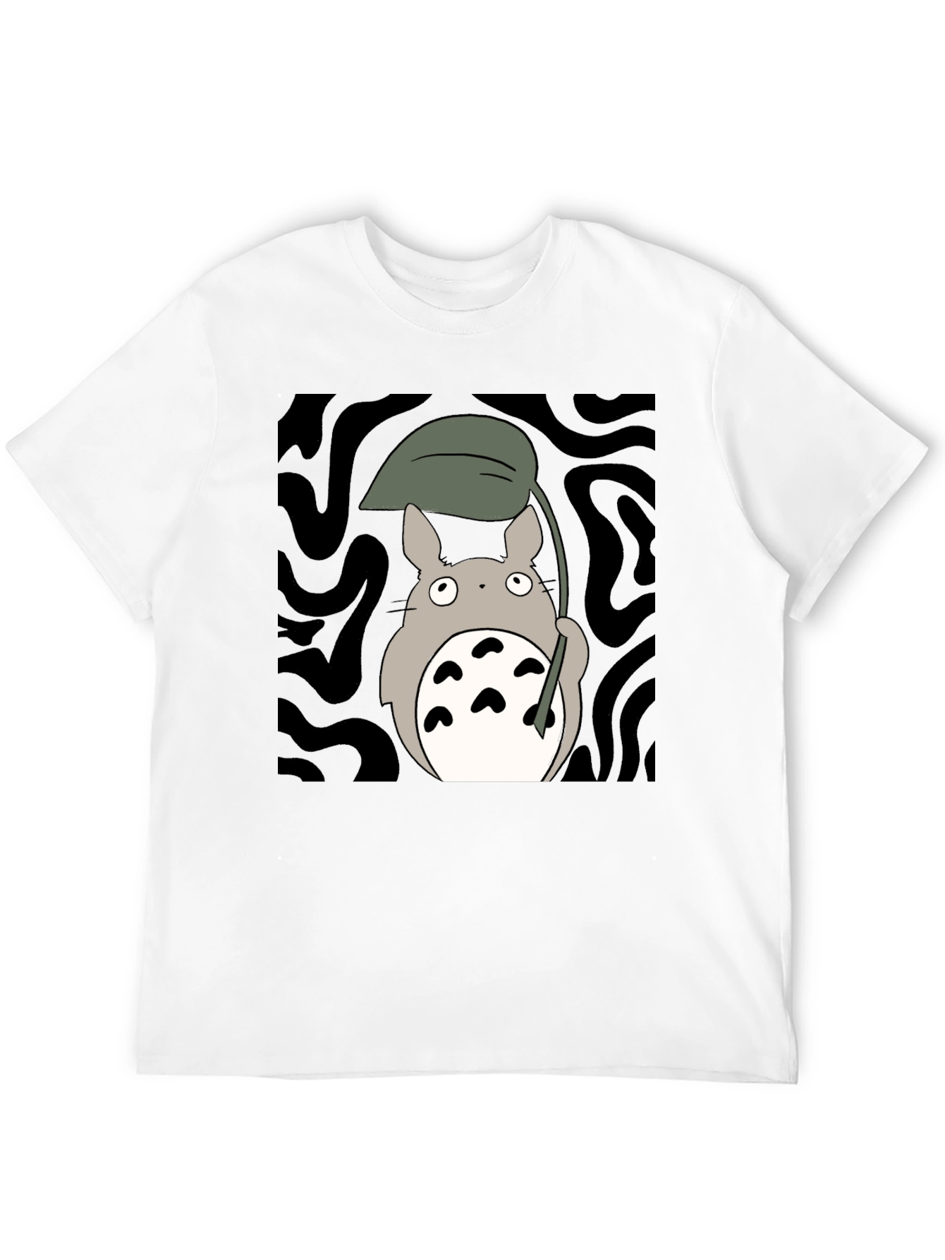 Totoro Leaf Umbrella Black T-Shirt