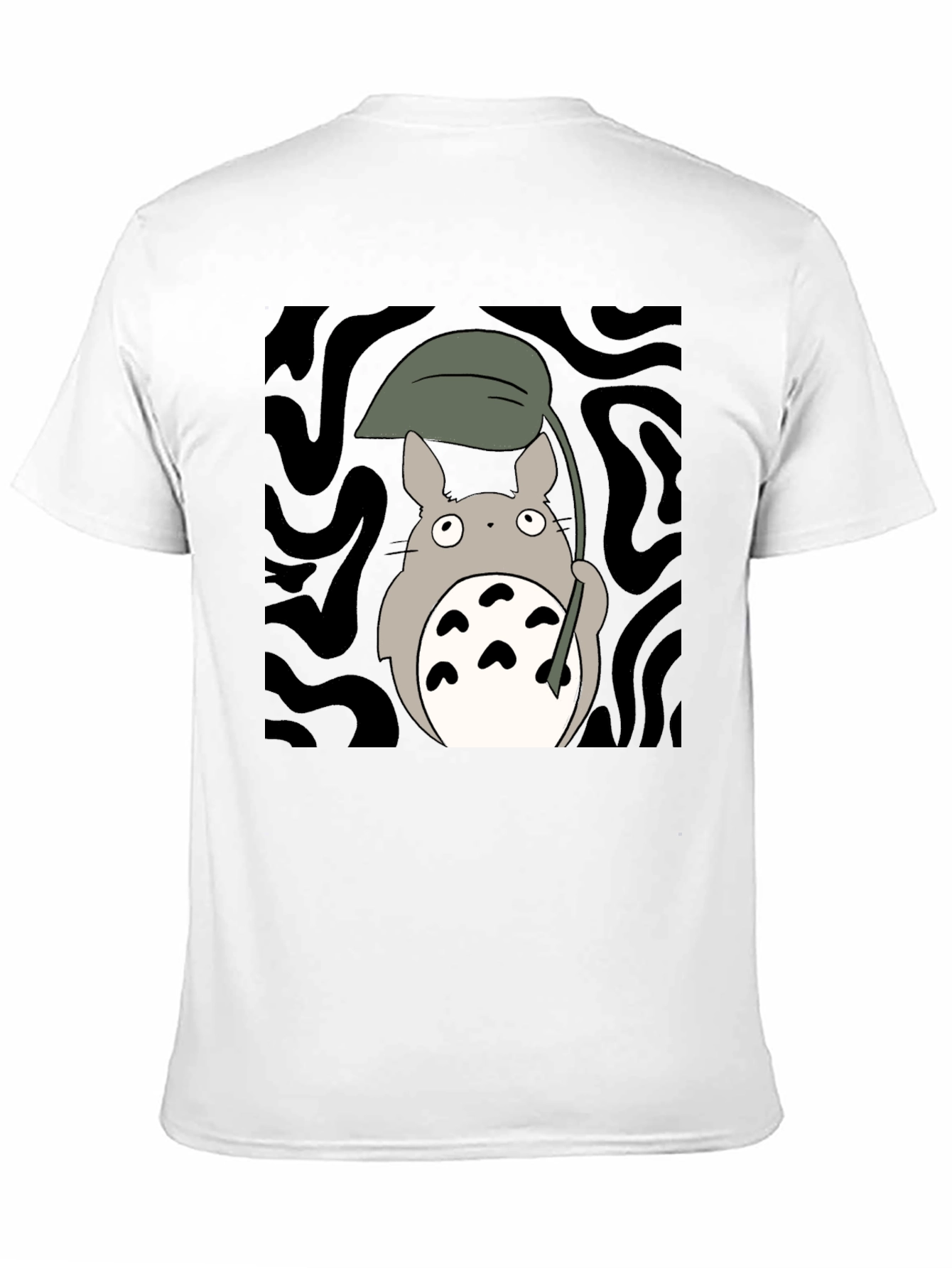 Totoro Leaf Umbrella Black T-Shirt