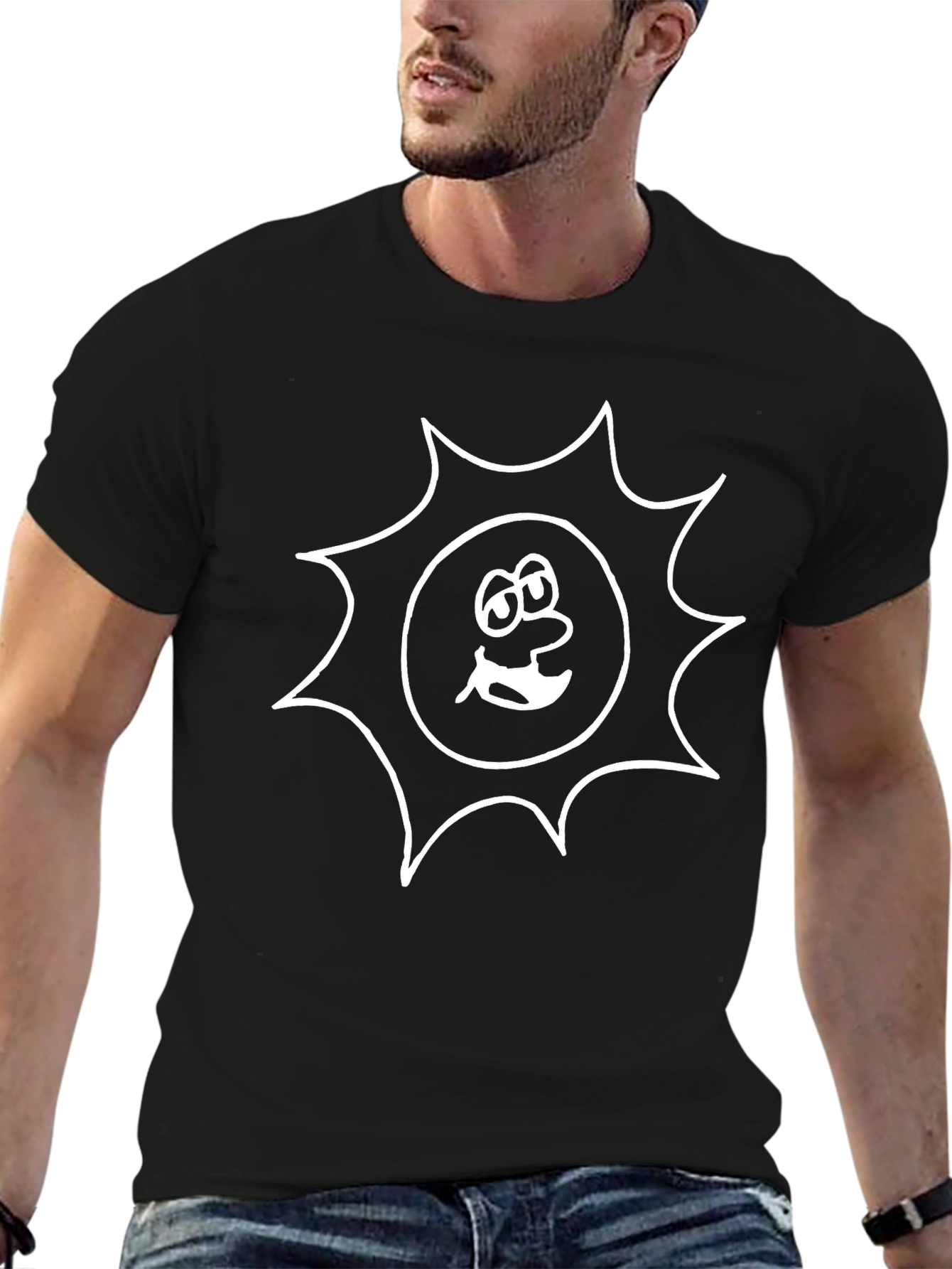 Funny Sun Face Graphic Black T-Shirt