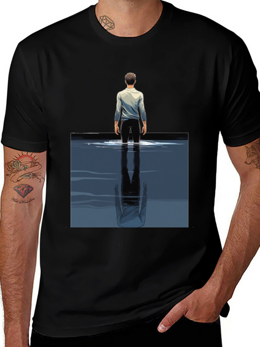 Reflective Water Graphic Tee - Stylish Mens Black T-Shirt
