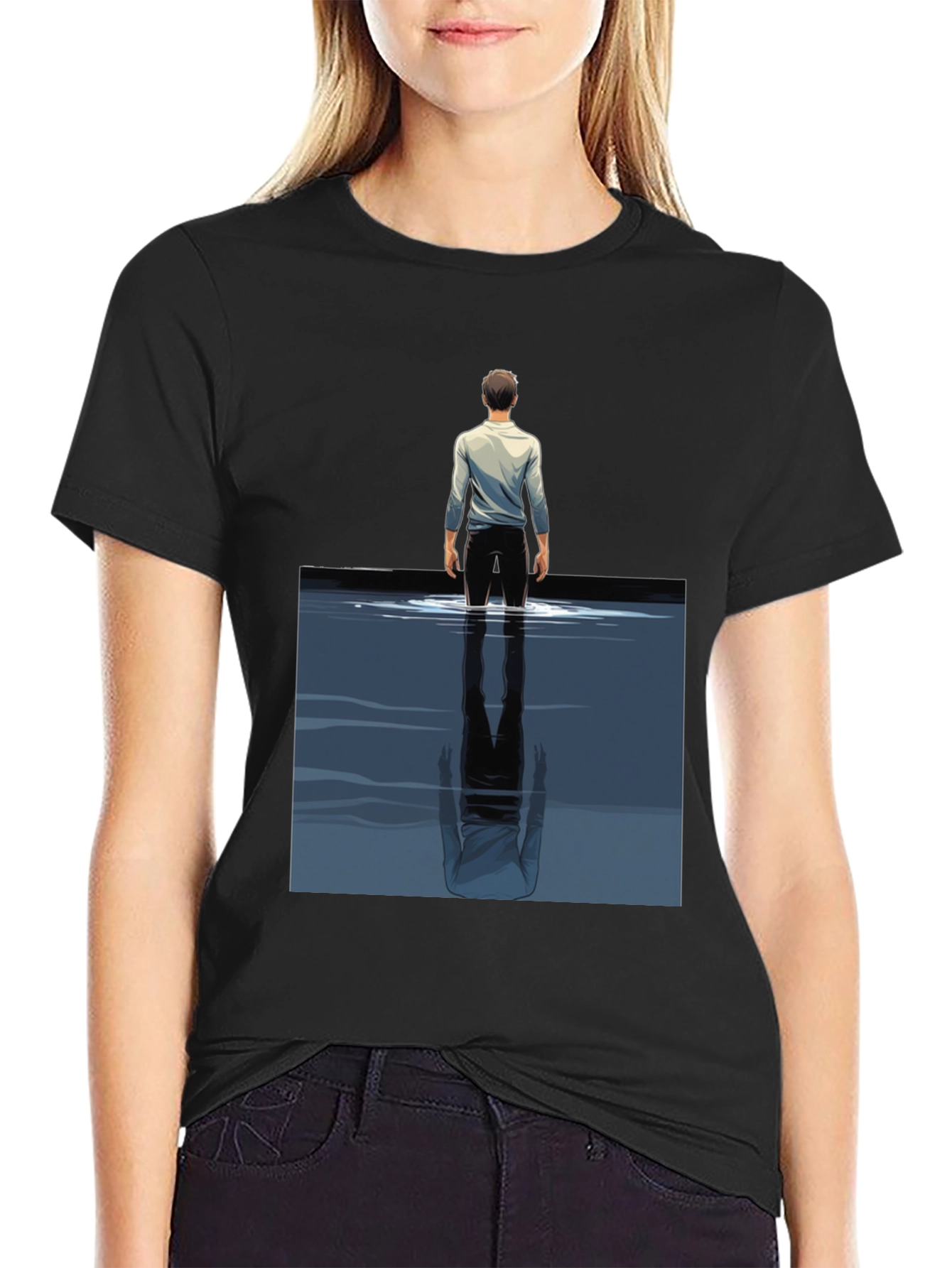 Reflective Water Graphic Tee - Stylish Mens Black T-Shirt