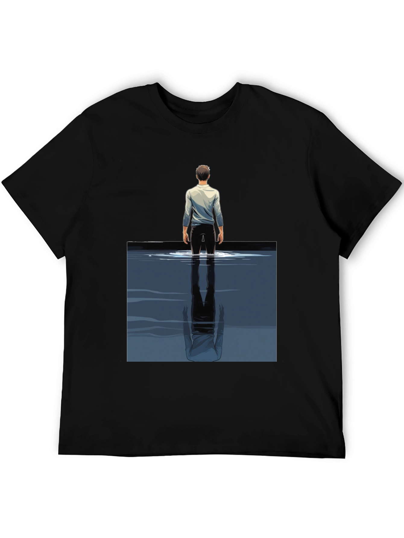 Reflective Water Graphic Tee - Stylish Mens Black T-Shirt