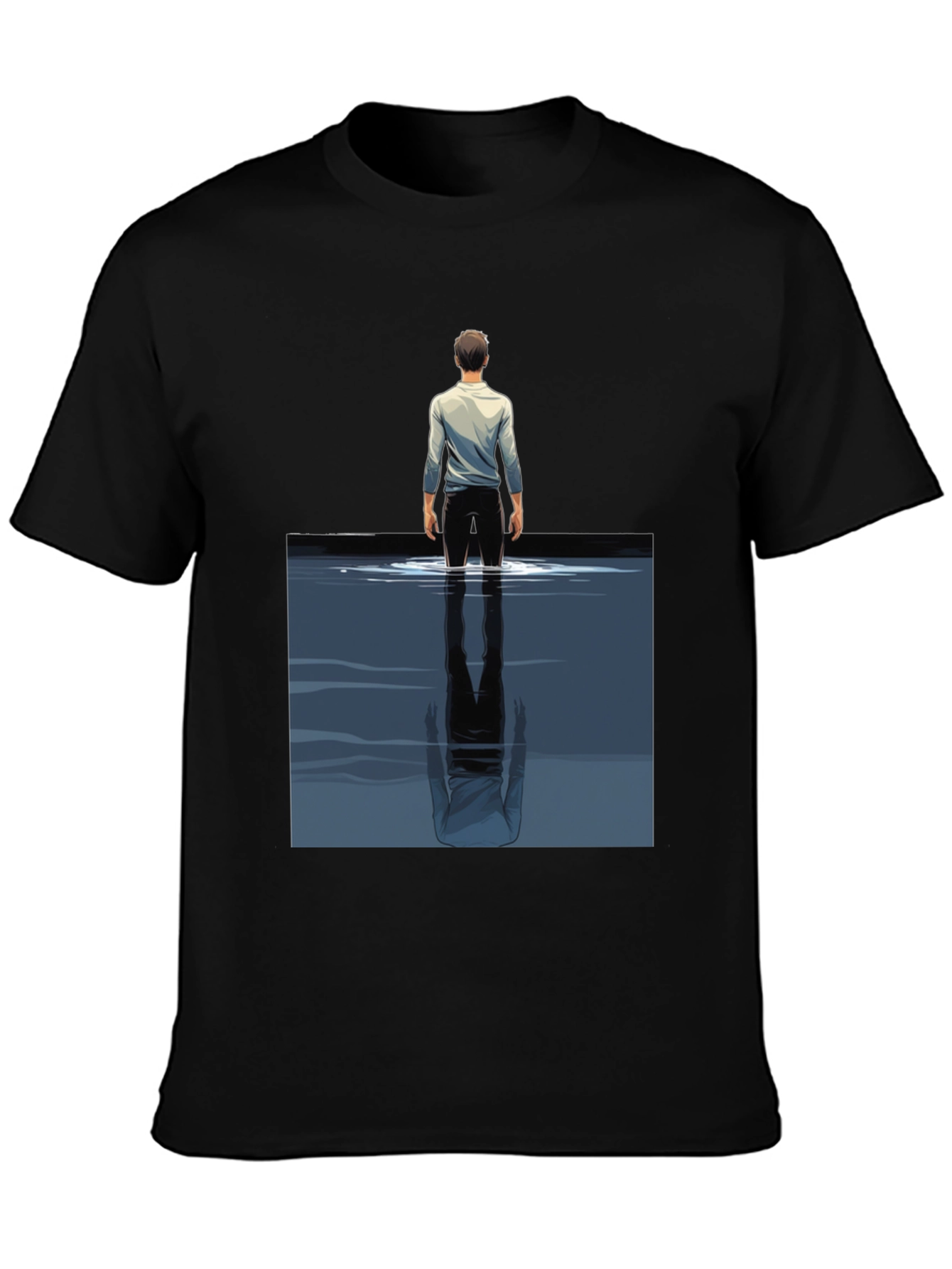 Reflective Water Graphic Tee - Stylish Mens Black T-Shirt