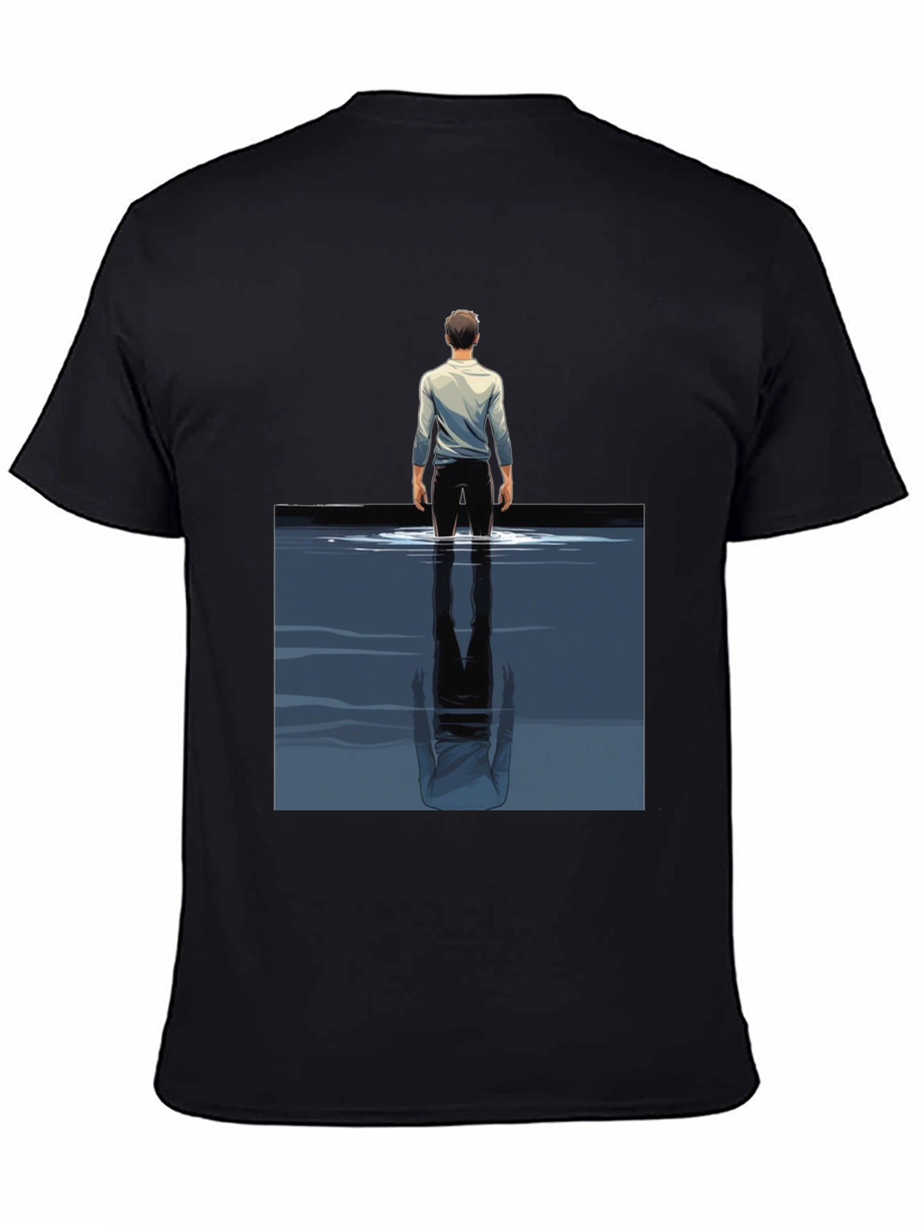 Reflective Water Graphic Tee - Stylish Mens Black T-Shirt
