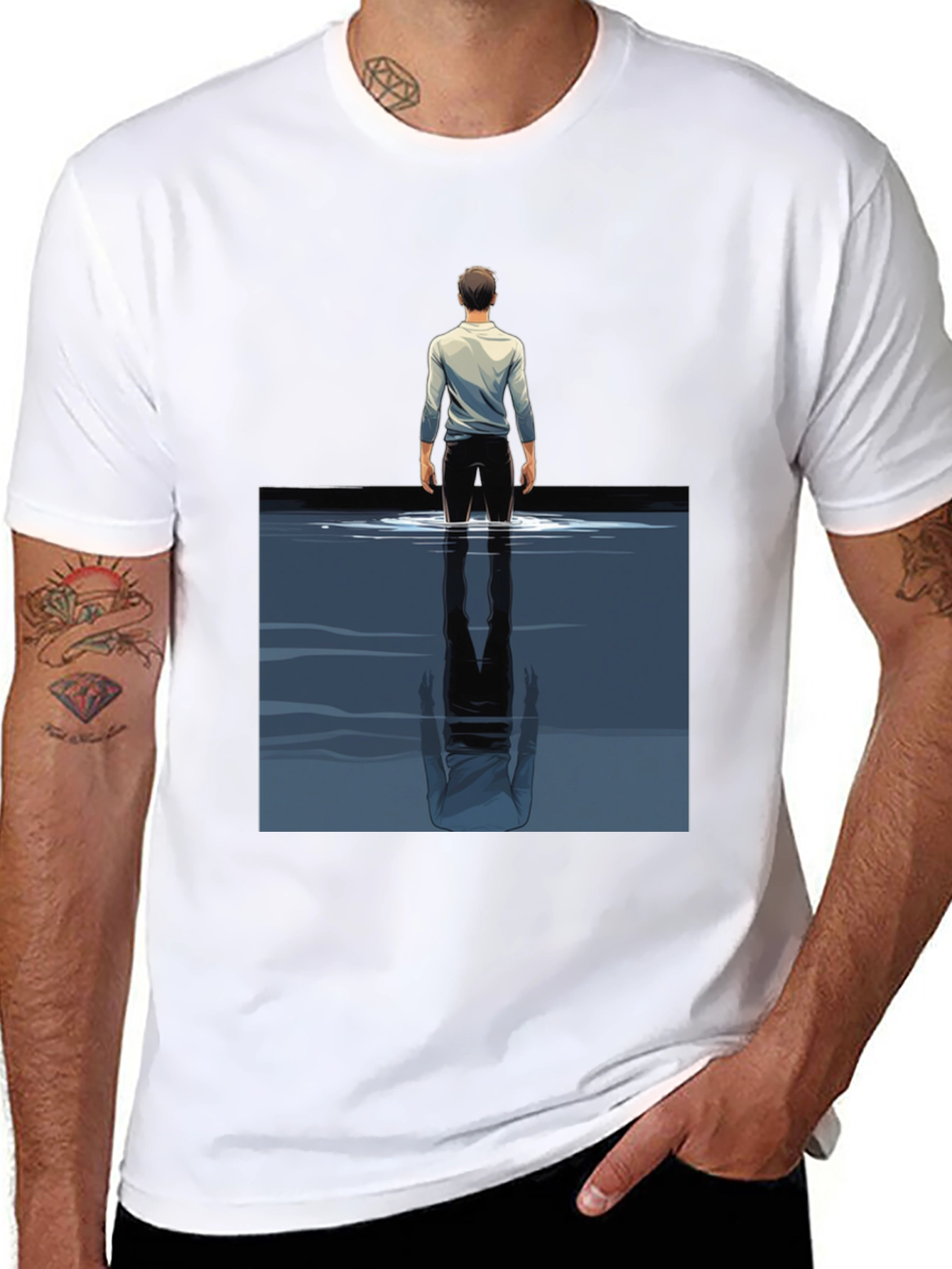 Reflective Water Graphic Tee - Stylish Mens Black T-Shirt