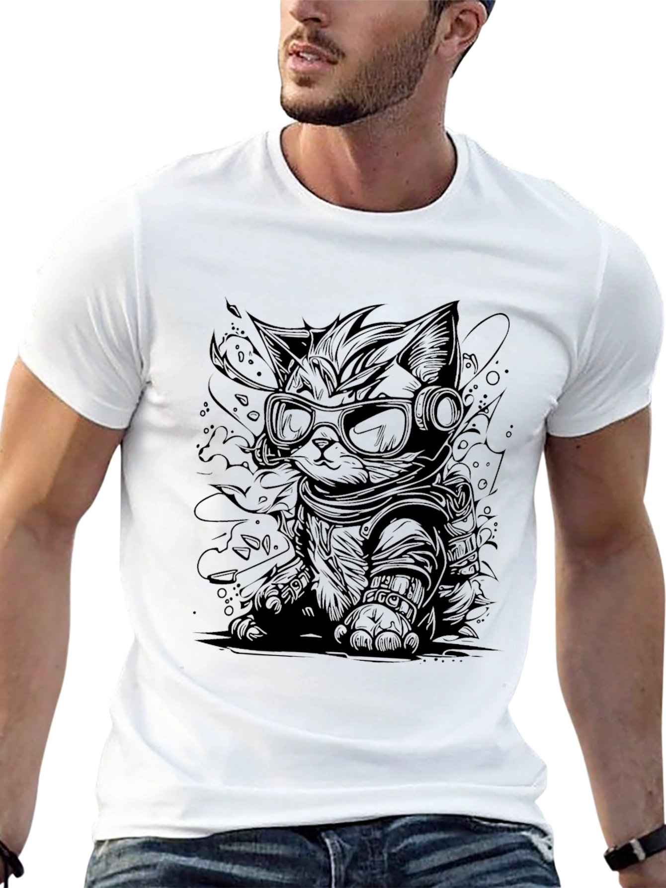 Cool Cat Graphic T-Shirt - Black