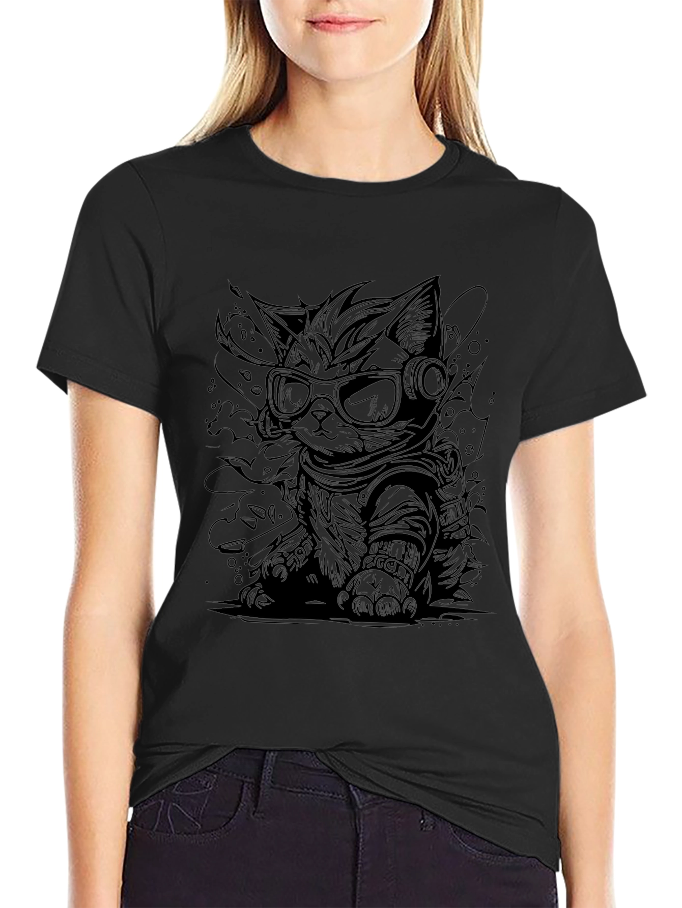 Cool Cat Graphic T-Shirt - Black