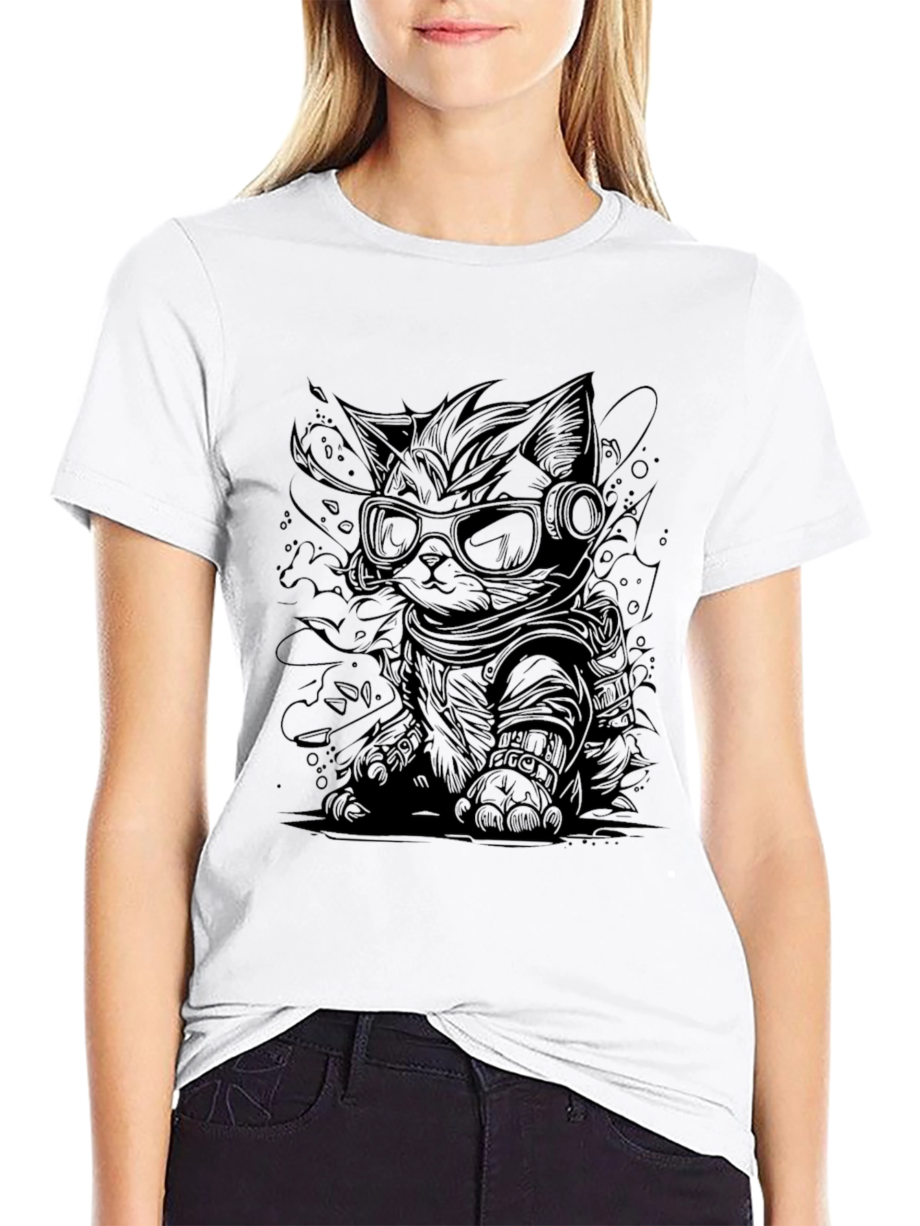 Cool Cat Graphic T-Shirt - Black