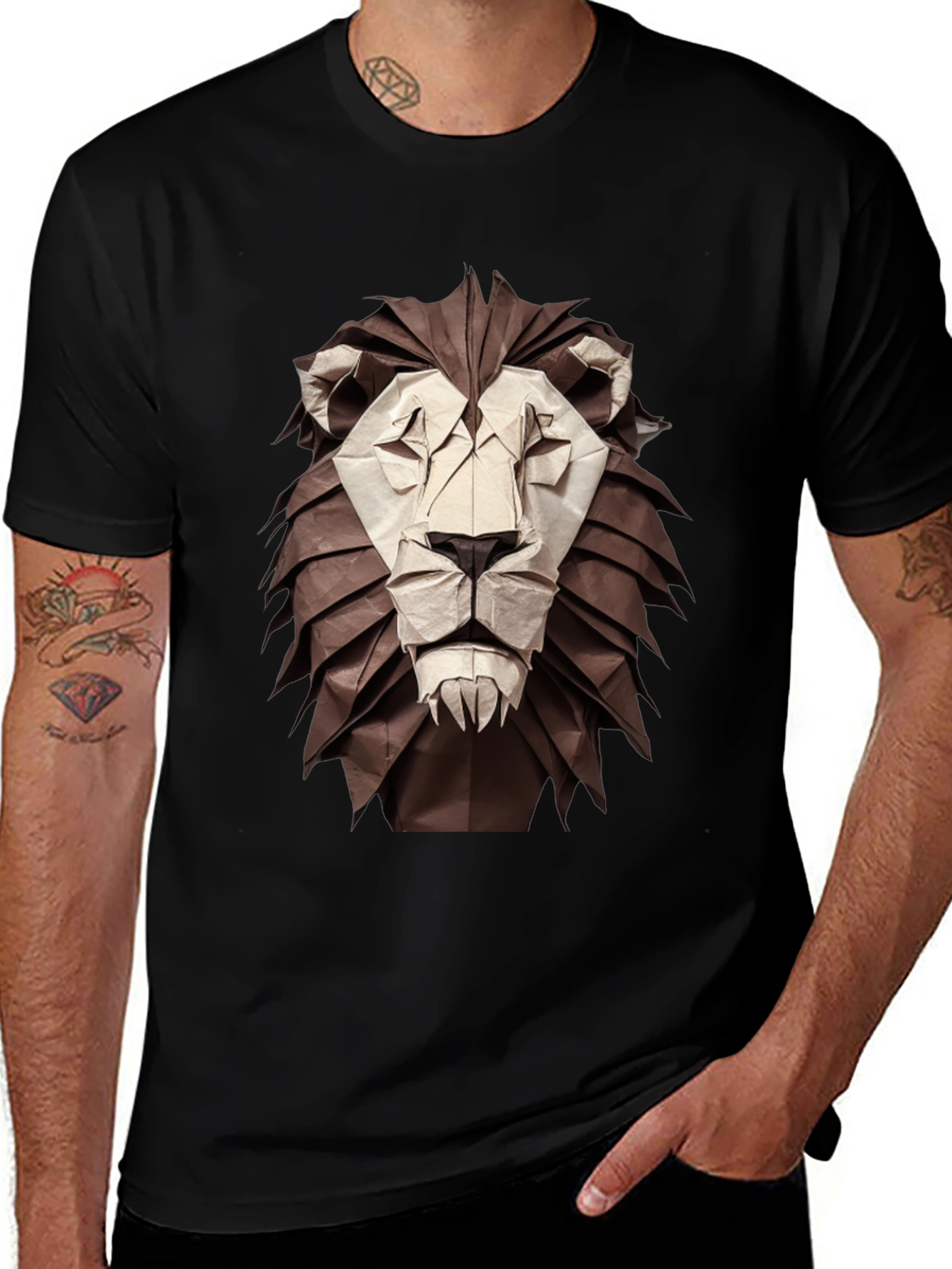 Origami Lion Graphic Tee - Unique Design