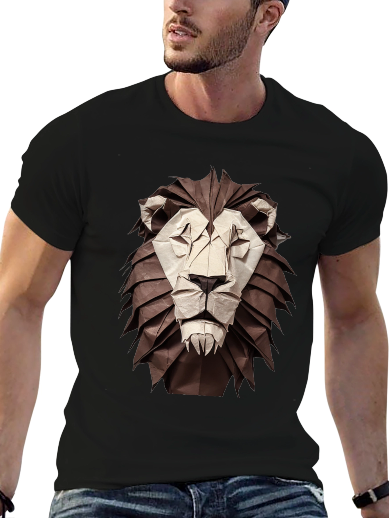 Origami Lion Graphic Tee - Unique Design