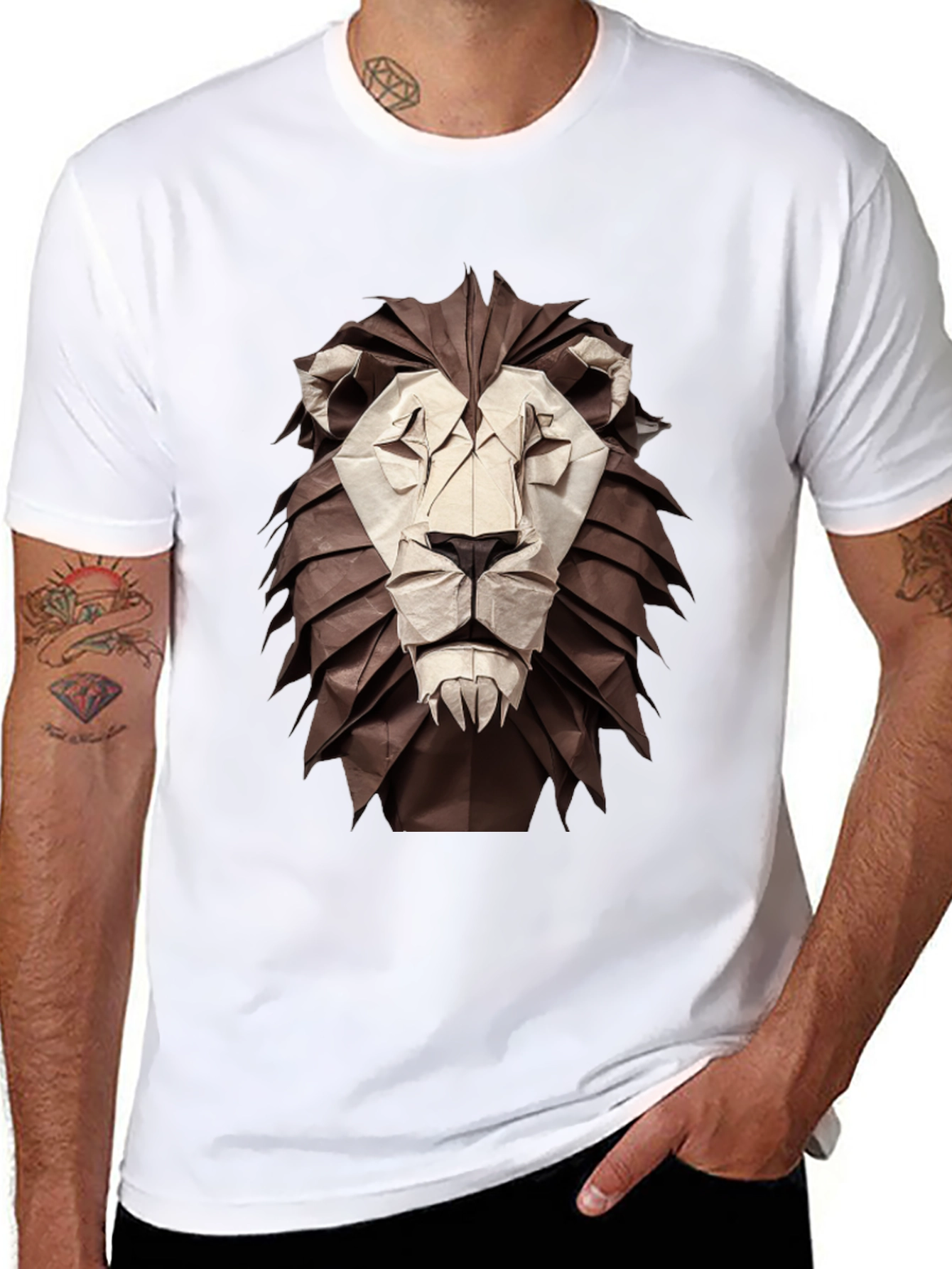 Origami Lion Graphic Tee - Unique Design