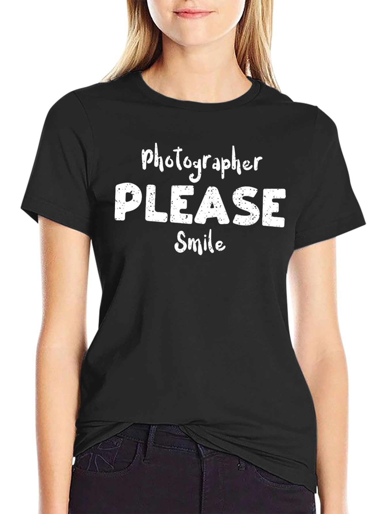 Photographer Please Smile Black Cotton Tee