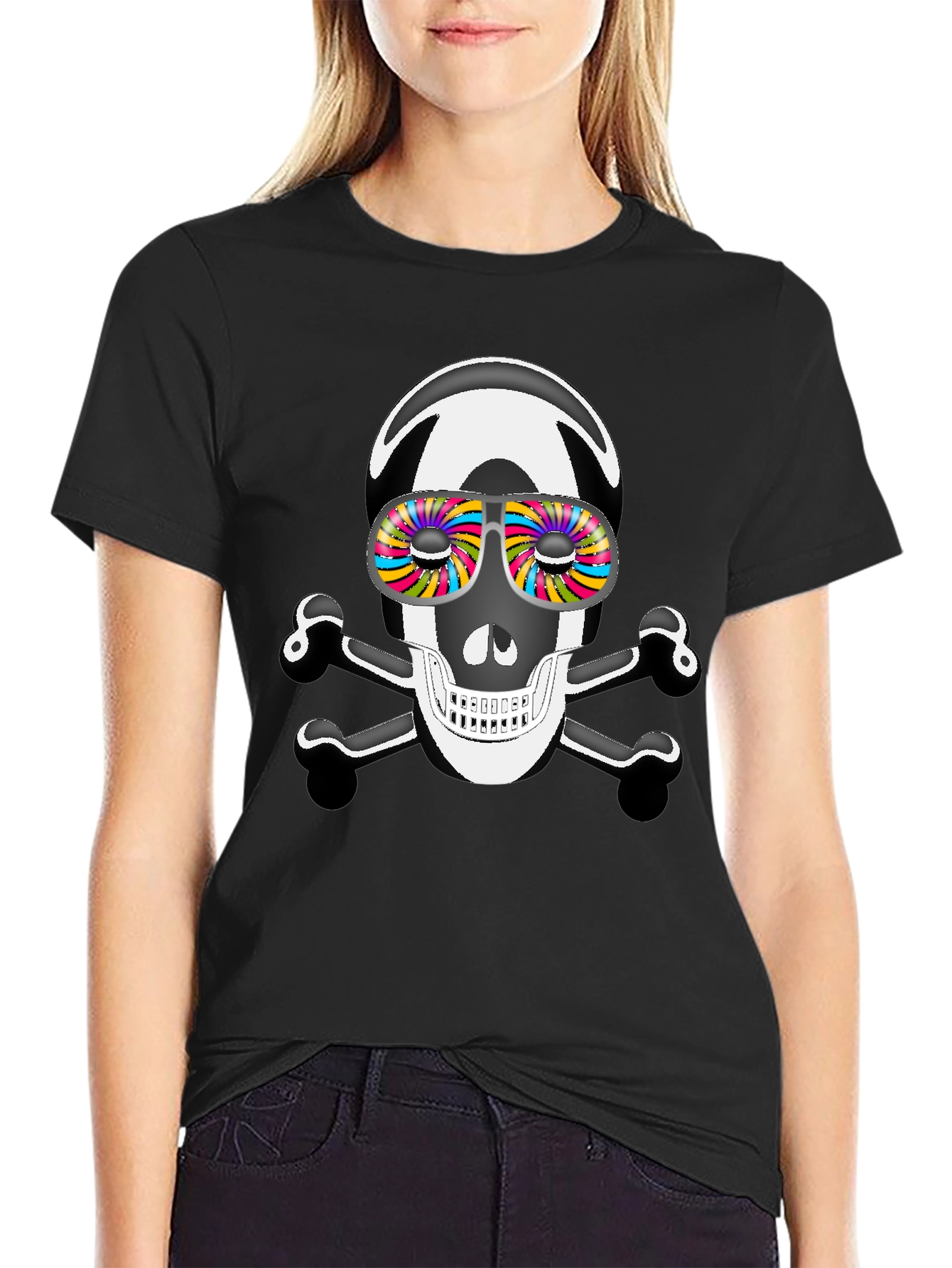Skull & Crossbones T-Shirt with Psychedelic Glasses
