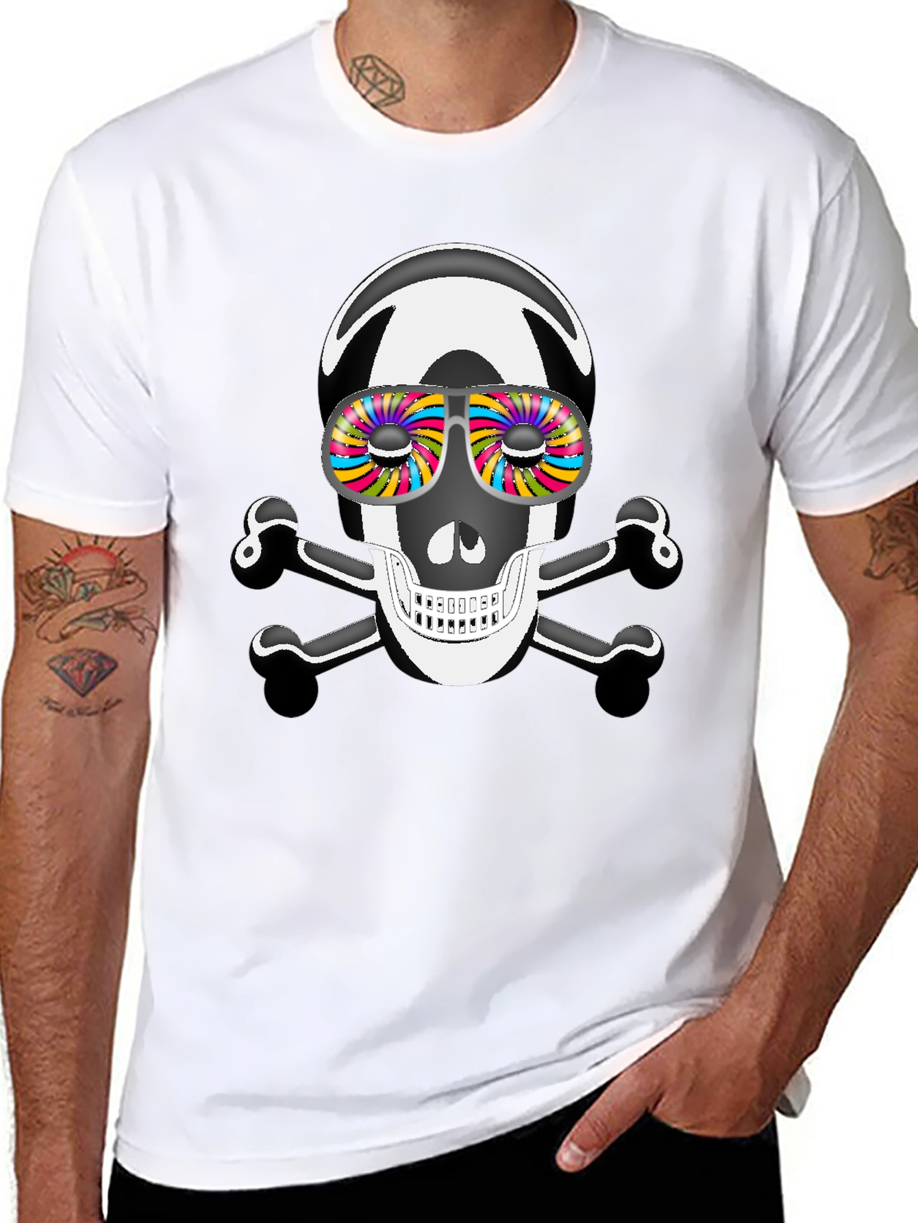 Skull & Crossbones T-Shirt with Psychedelic Glasses