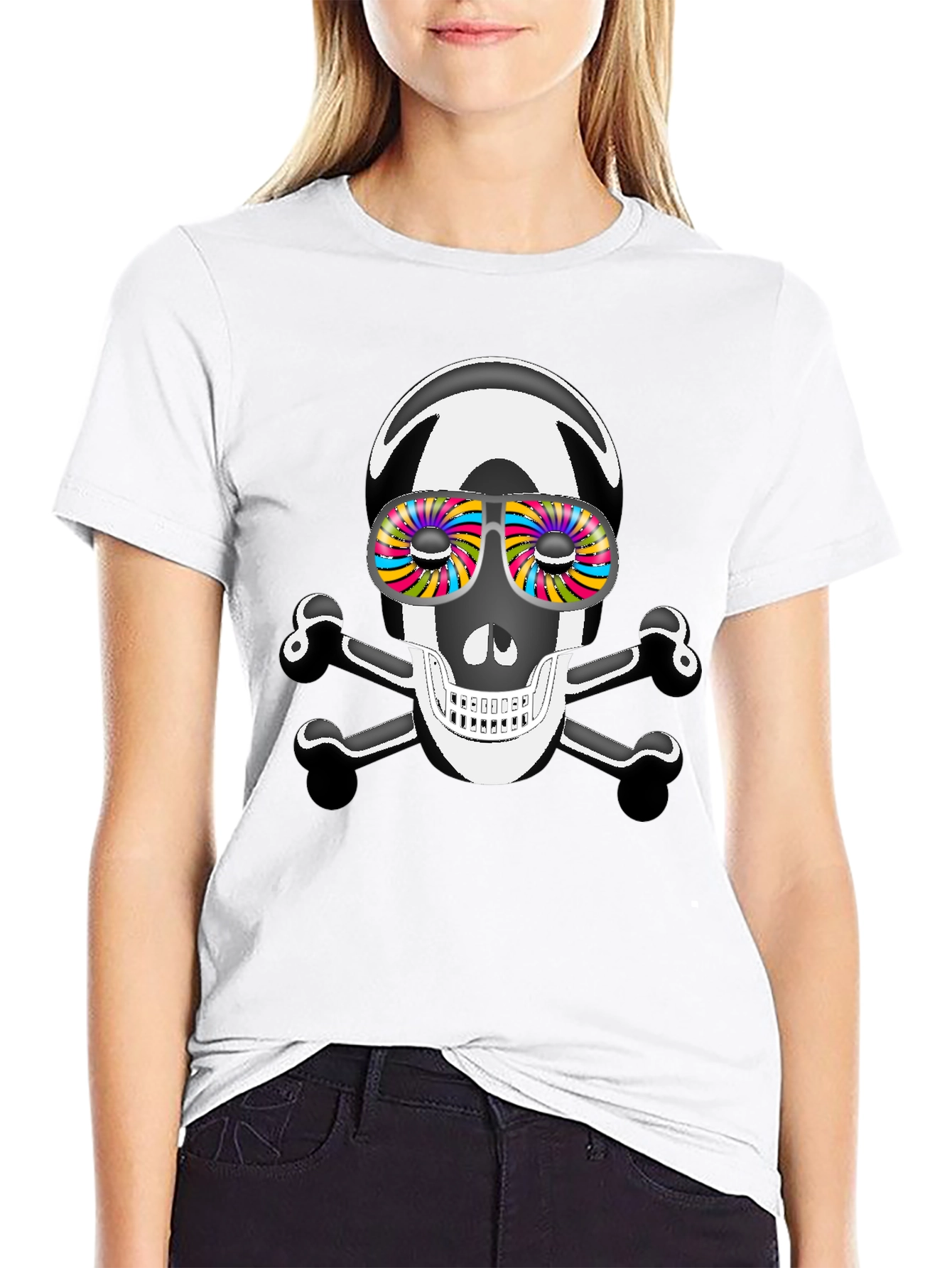 Skull & Crossbones T-Shirt with Psychedelic Glasses