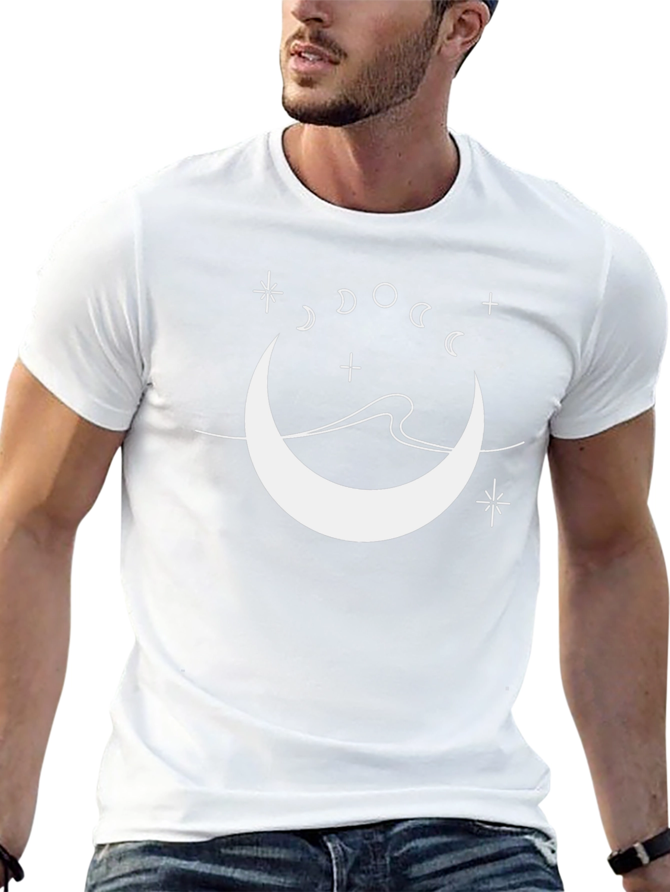 Celestial Crescent Moon Black T-Shirt